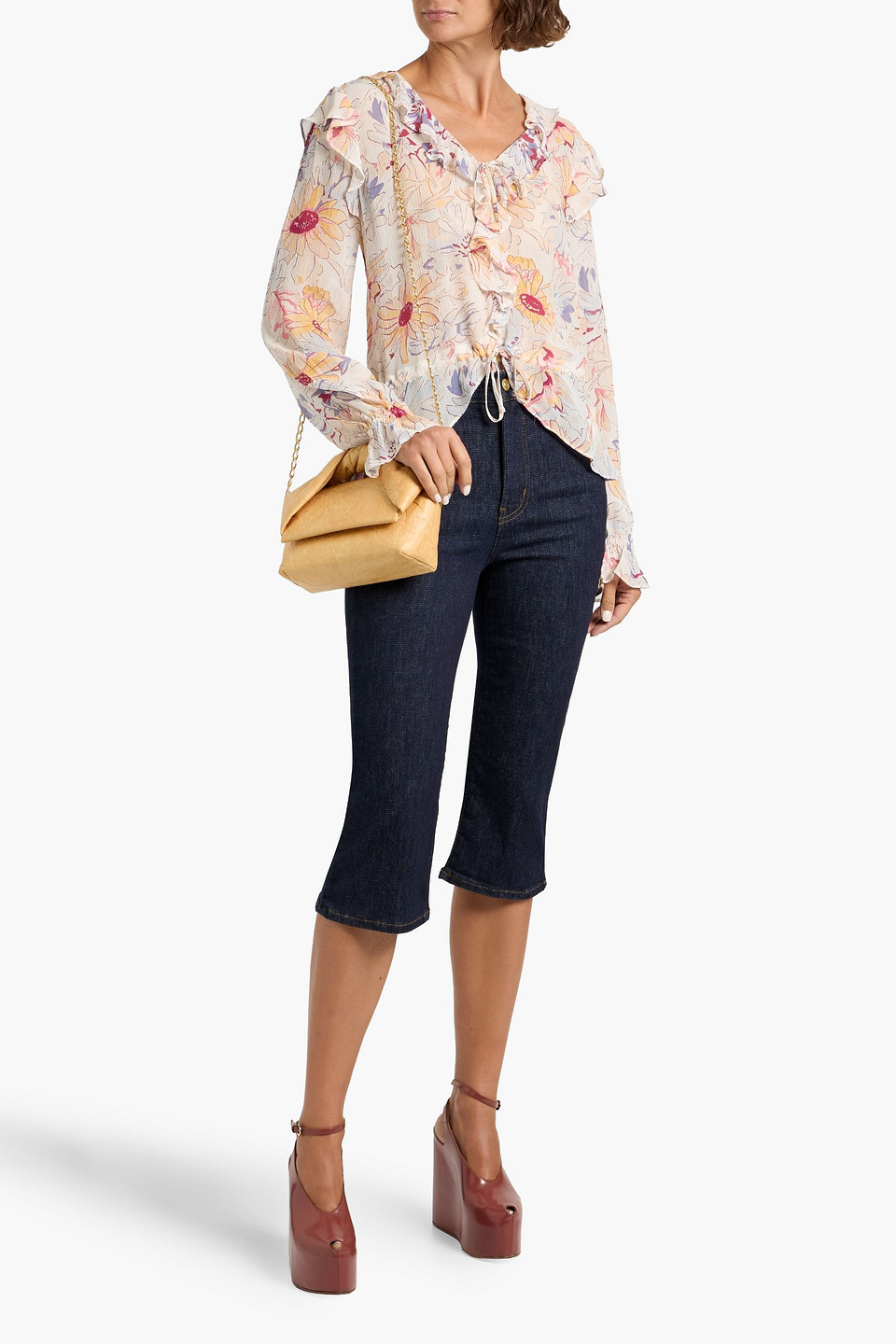 Paige Dorit Ruffled Floral-print Georgette Blouse In White