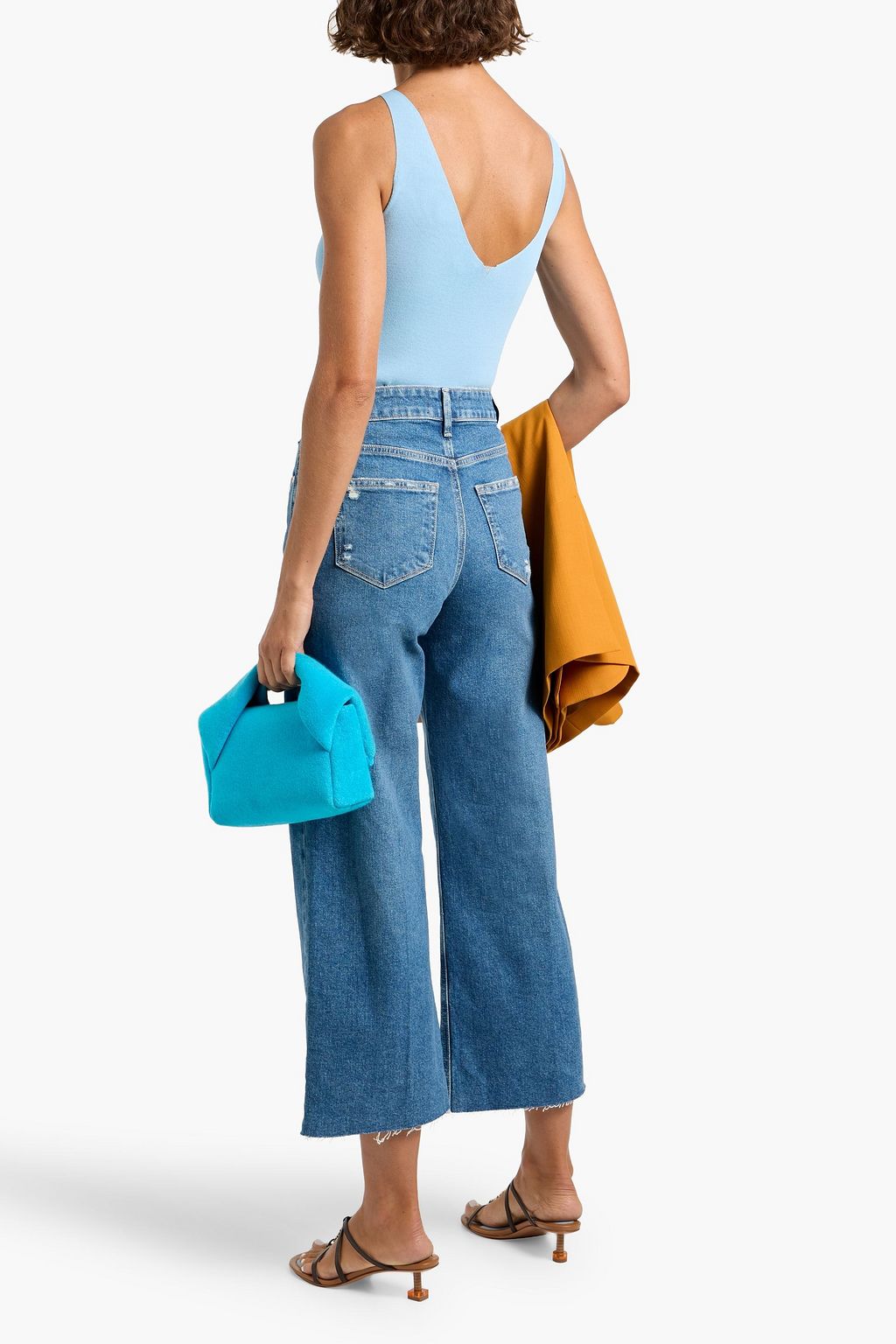 PAIGE Anessa cropped distressed high-rise wide-leg jeans