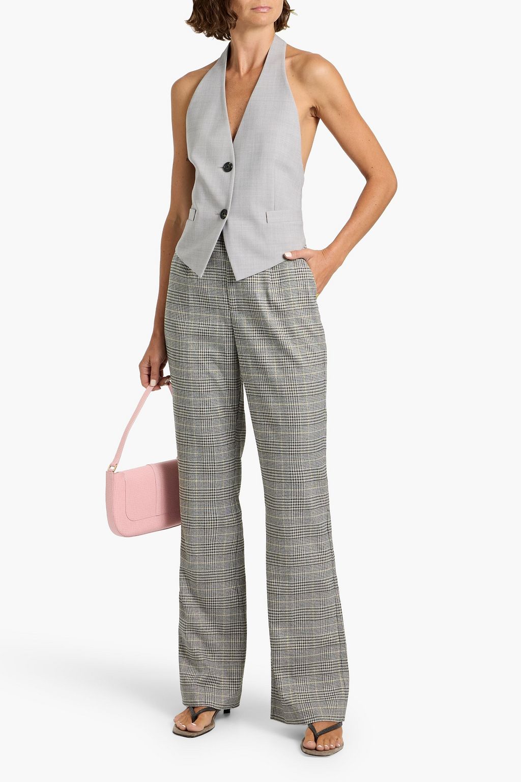 PAIGE Aracelli metallic checked tweed wide-leg pants