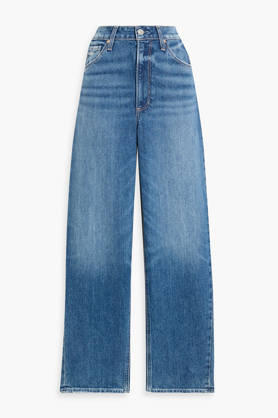 Paige Sarah Distressed High-rise Straight-leg Jeans In Blue