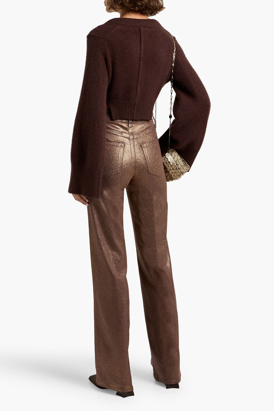 Paige Sasha Glittered High-rise Wide-leg Jeans In Brown