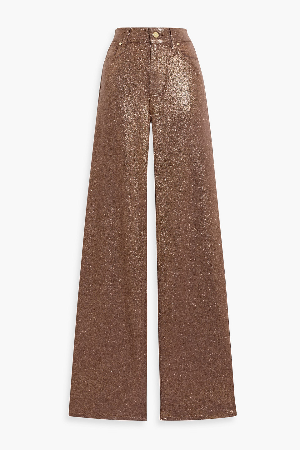 Paige Sasha Glittered High-rise Wide-leg Jeans In Brown