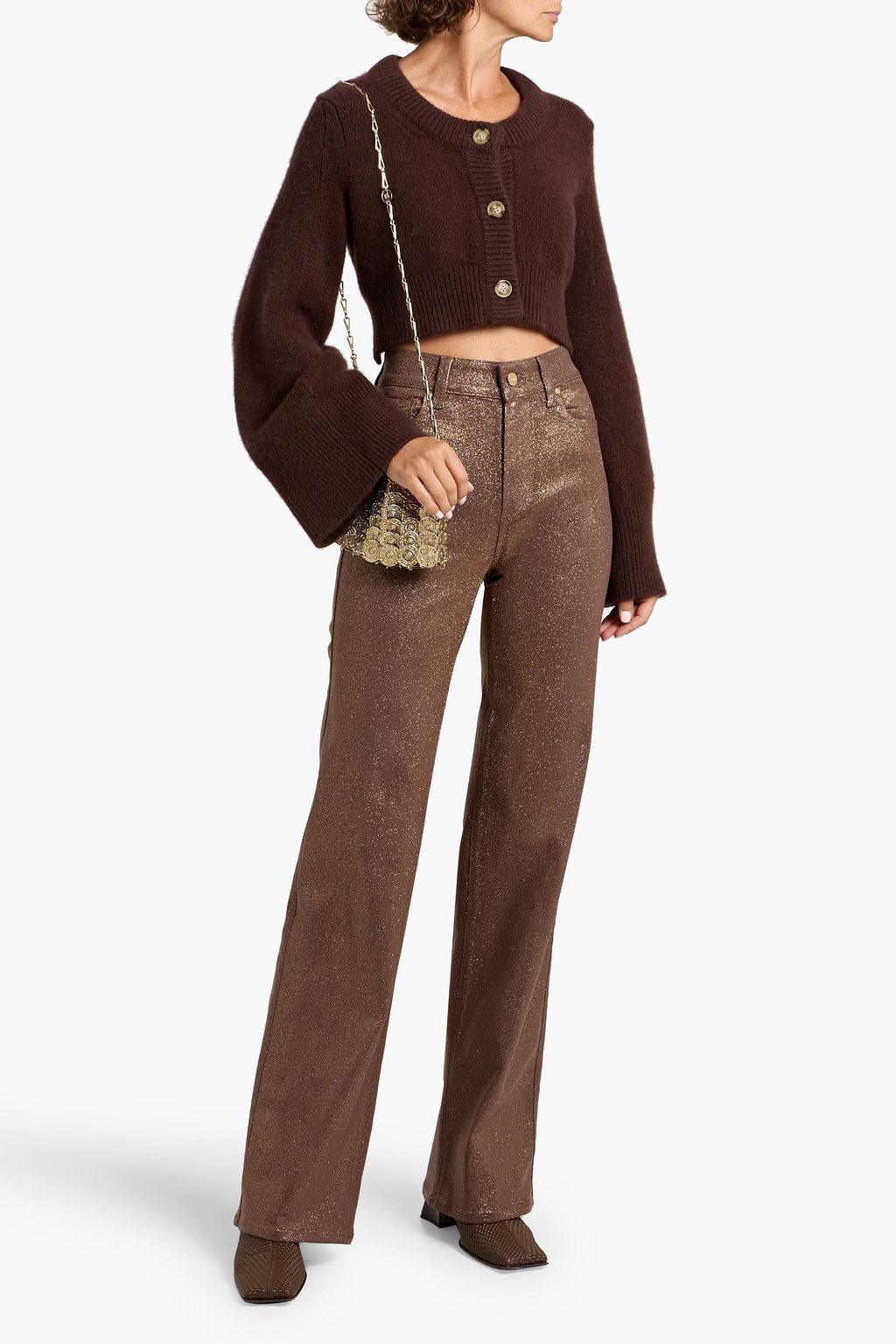PAIGE Sasha glittered high-rise wide-leg jeans