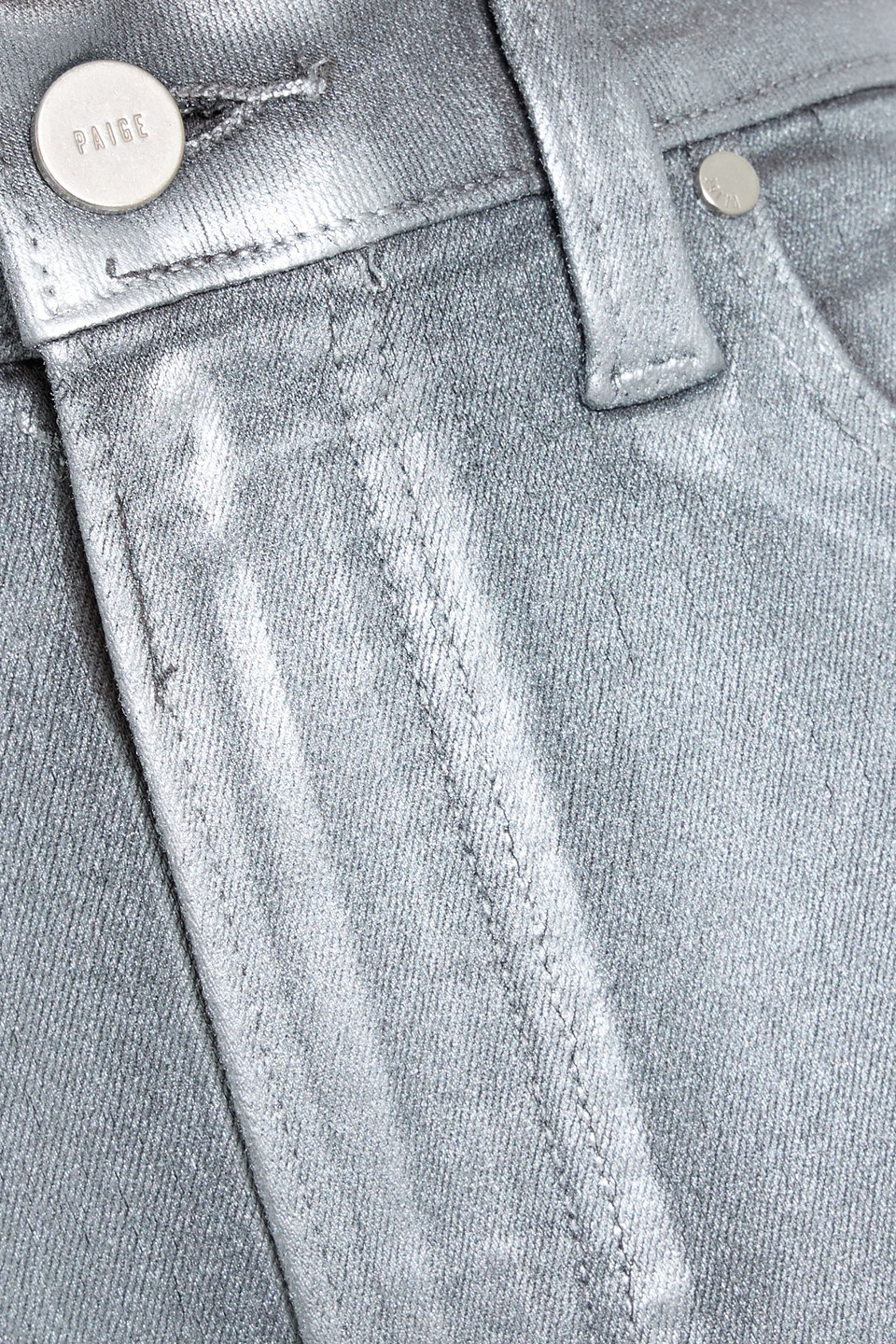 Paige Claudine Metallic Coated High-rise Kick-flare Jeans In Silver