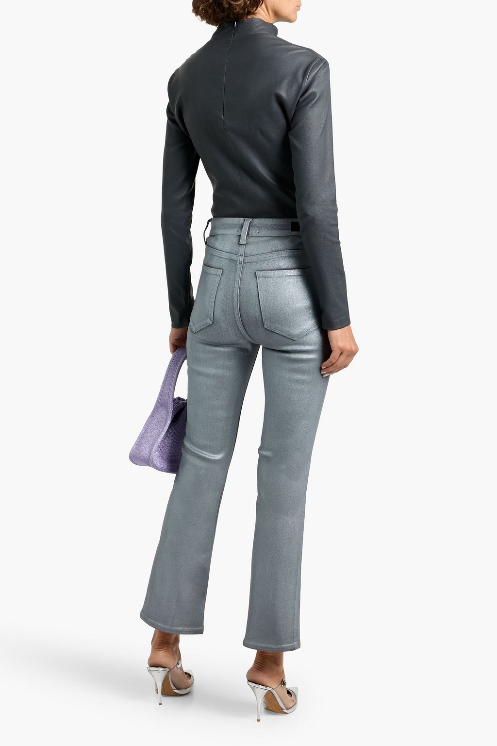 PAIGE Claudine metallic coated high-rise kick-flare jeans