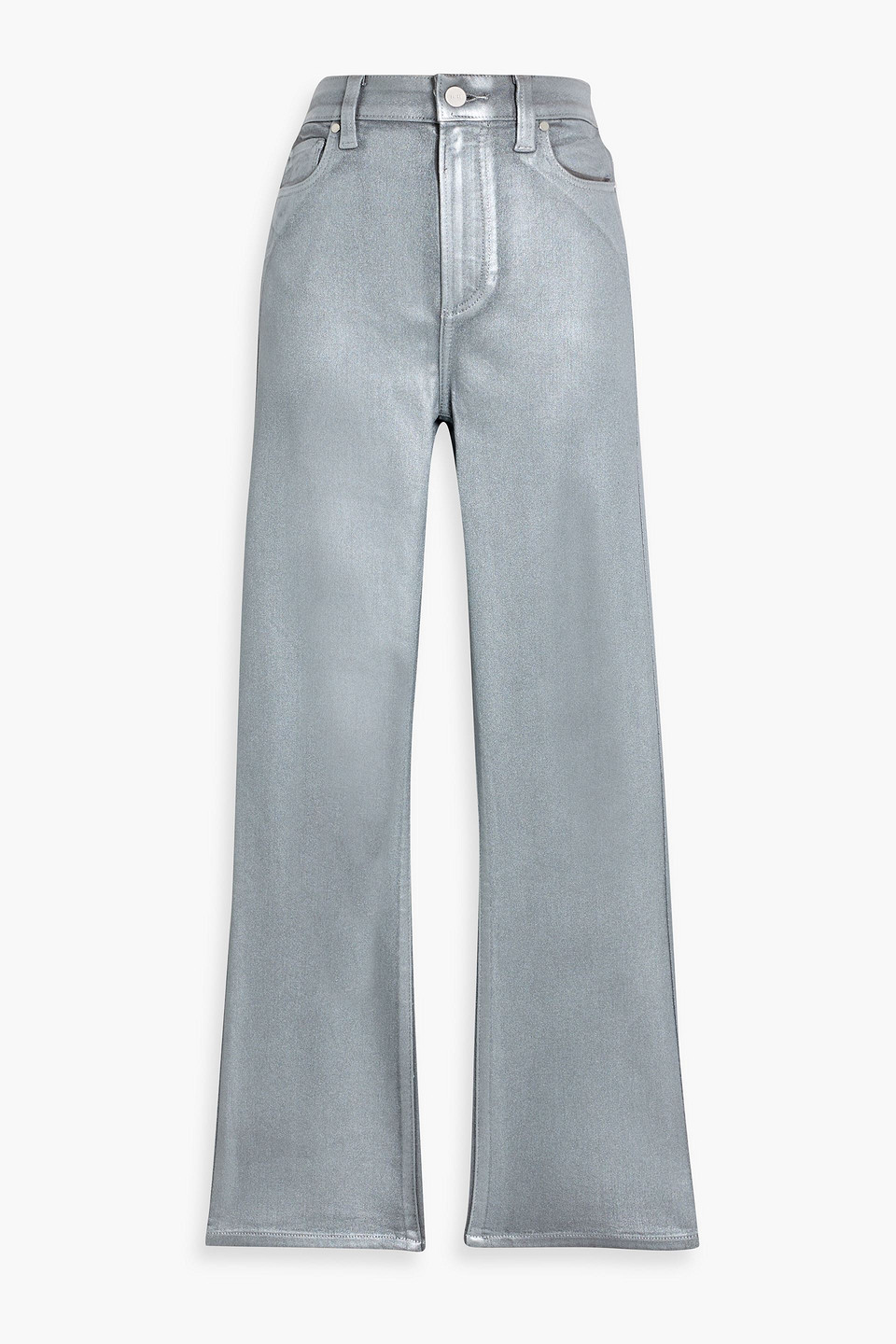 Paige Claudine Metallic Coated High-rise Kick-flare Jeans In Silver