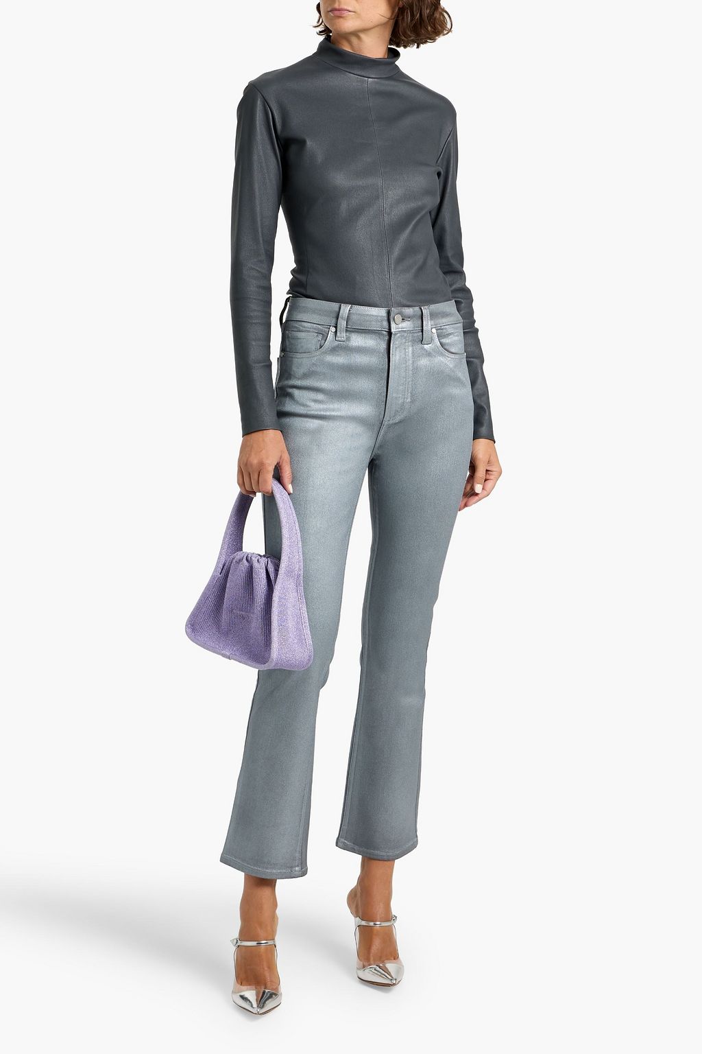 PAIGE Claudine metallic coated high-rise kick-flare jeans