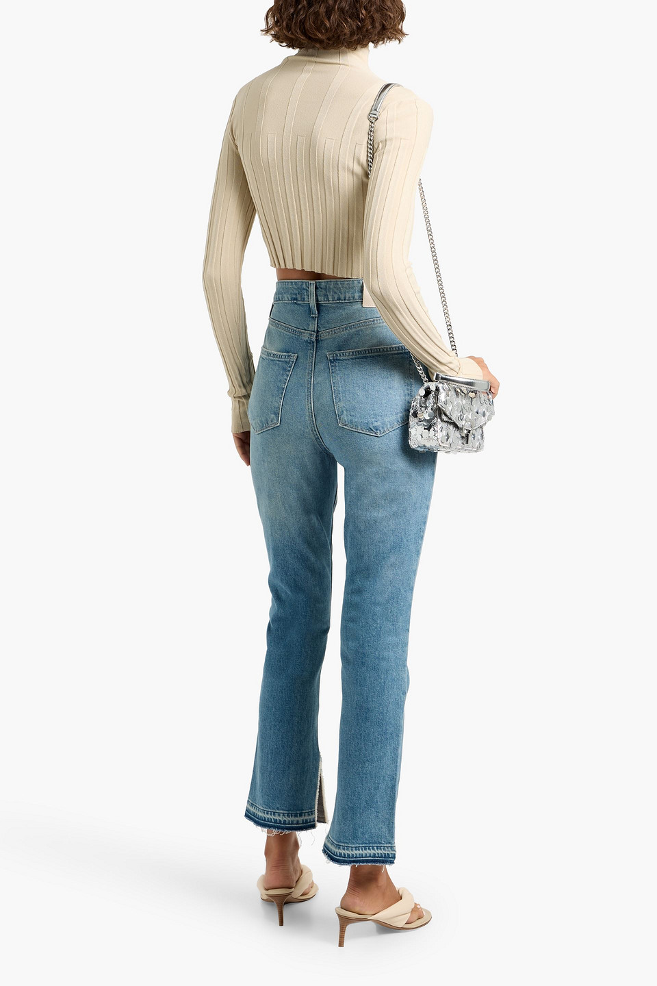 Paige Knockout Undone High-rise Flared Jeans In Blue
