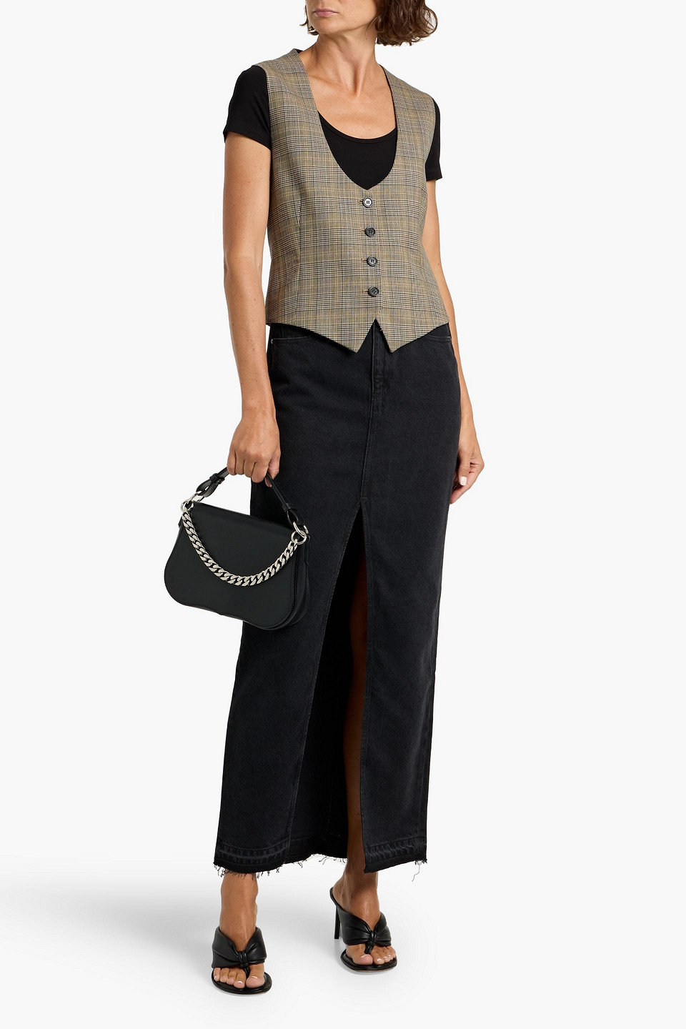 Paige Angela Denim Maxi Skirt In Black