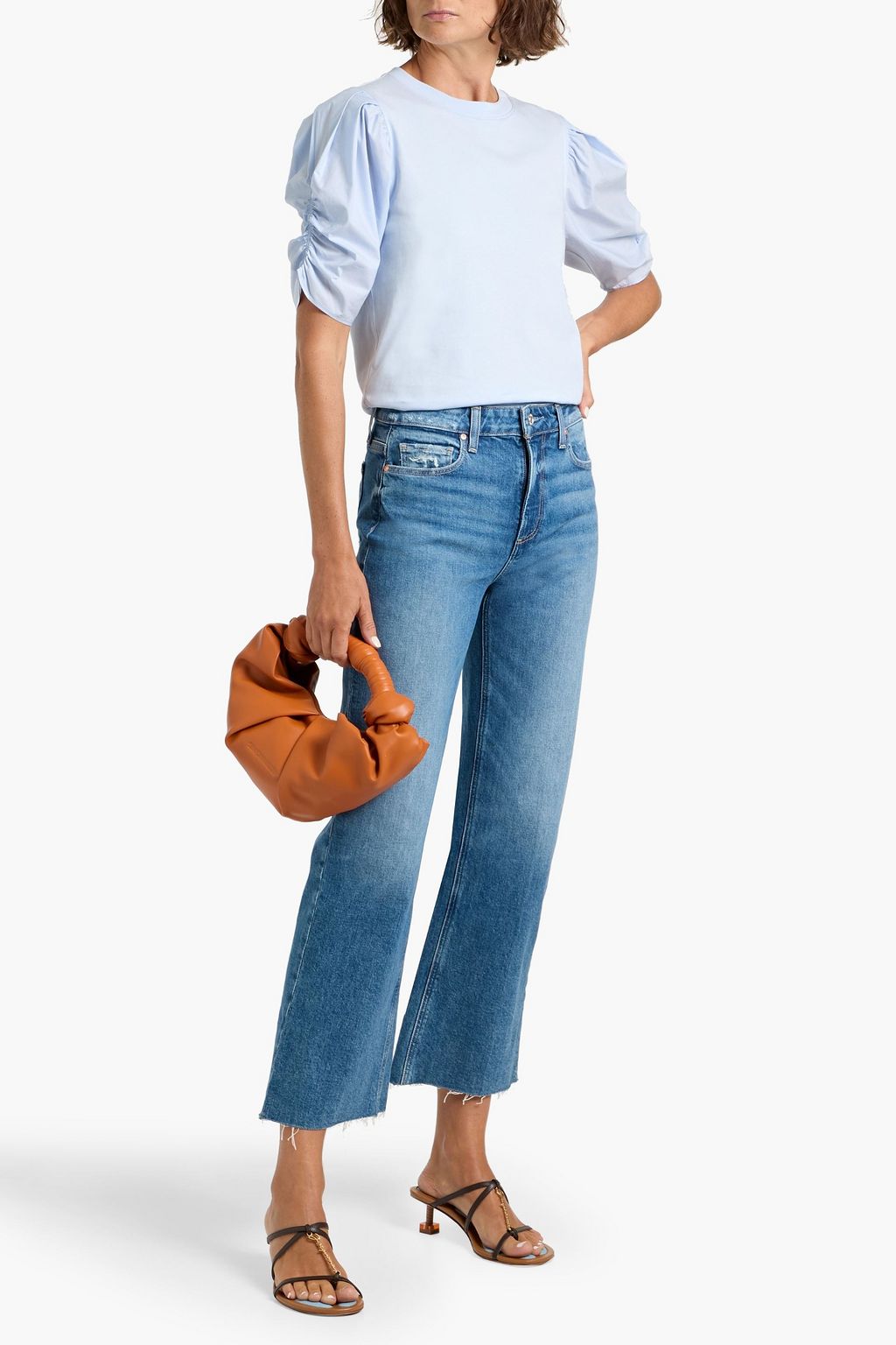 FRAME Poplin-paneled cotton-jersey top