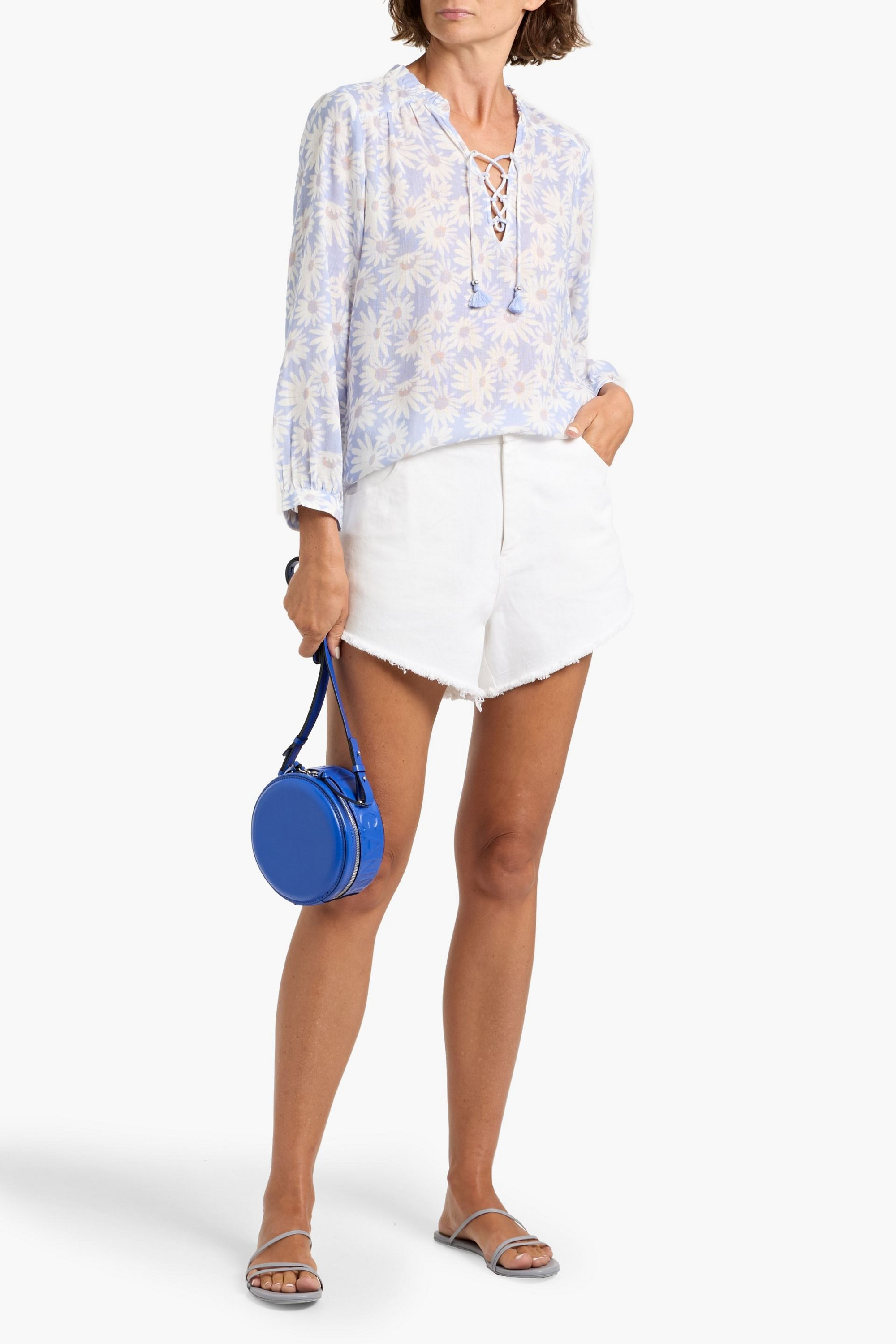 PAIGE Sharene tasseled floral-print gauze blouse