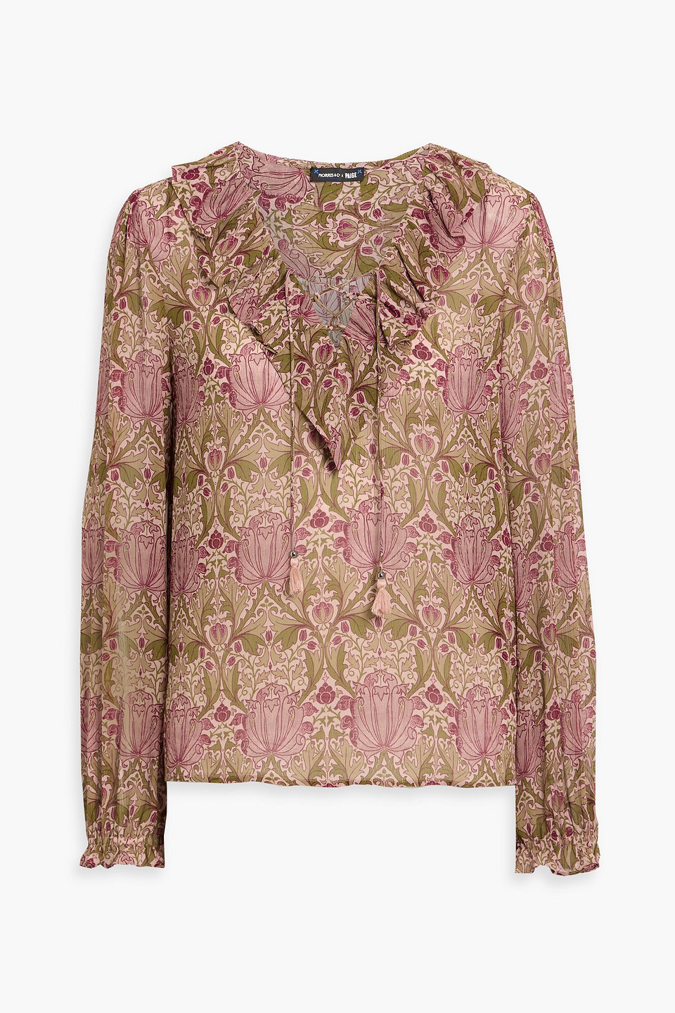 Morris & Co. X Paige Ilara Ruffled Printed Cotton-voile Blouse In Pink