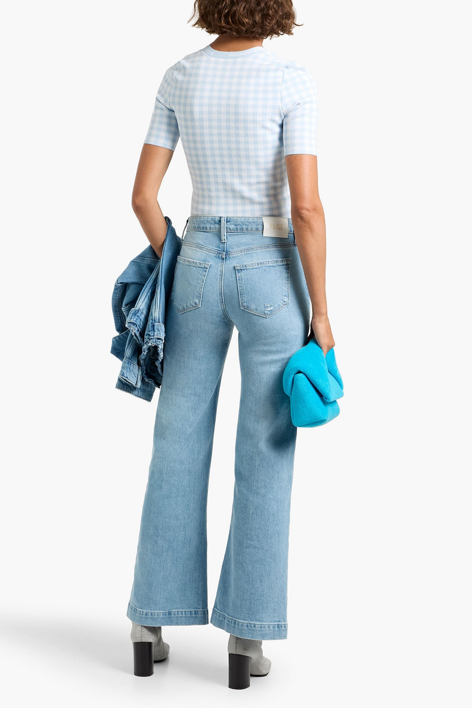Paige Leenah Distressed High-rise Bootcut Jeans In Blue