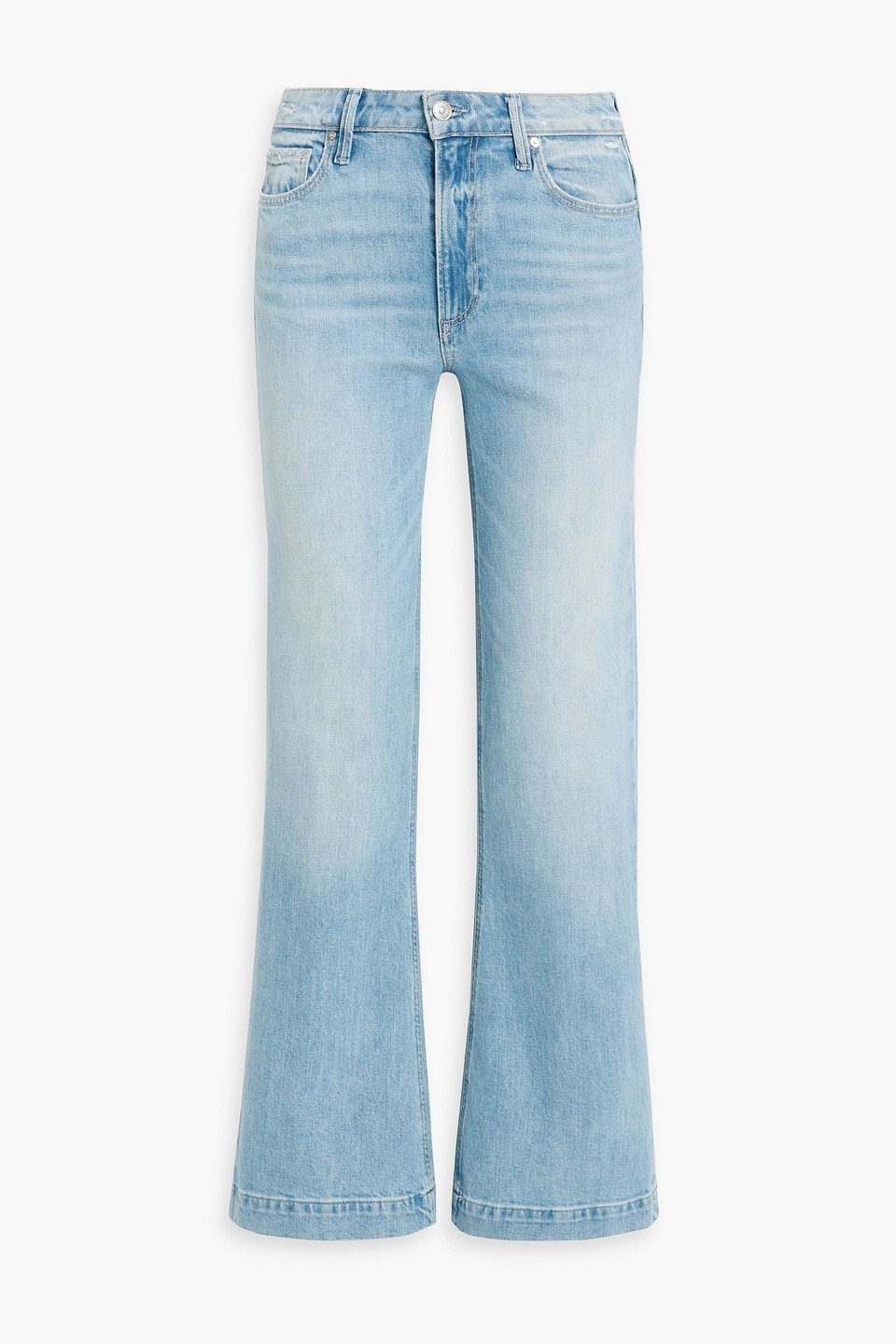Paige Leenah Distressed High-rise Bootcut Jeans In Blue
