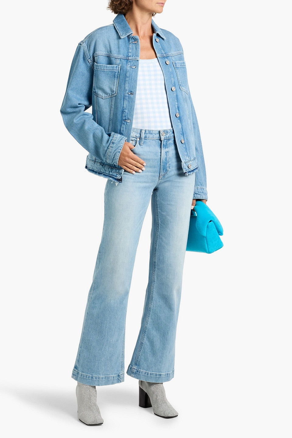 Paige Leenah Distressed High-rise Bootcut Jeans In Blue