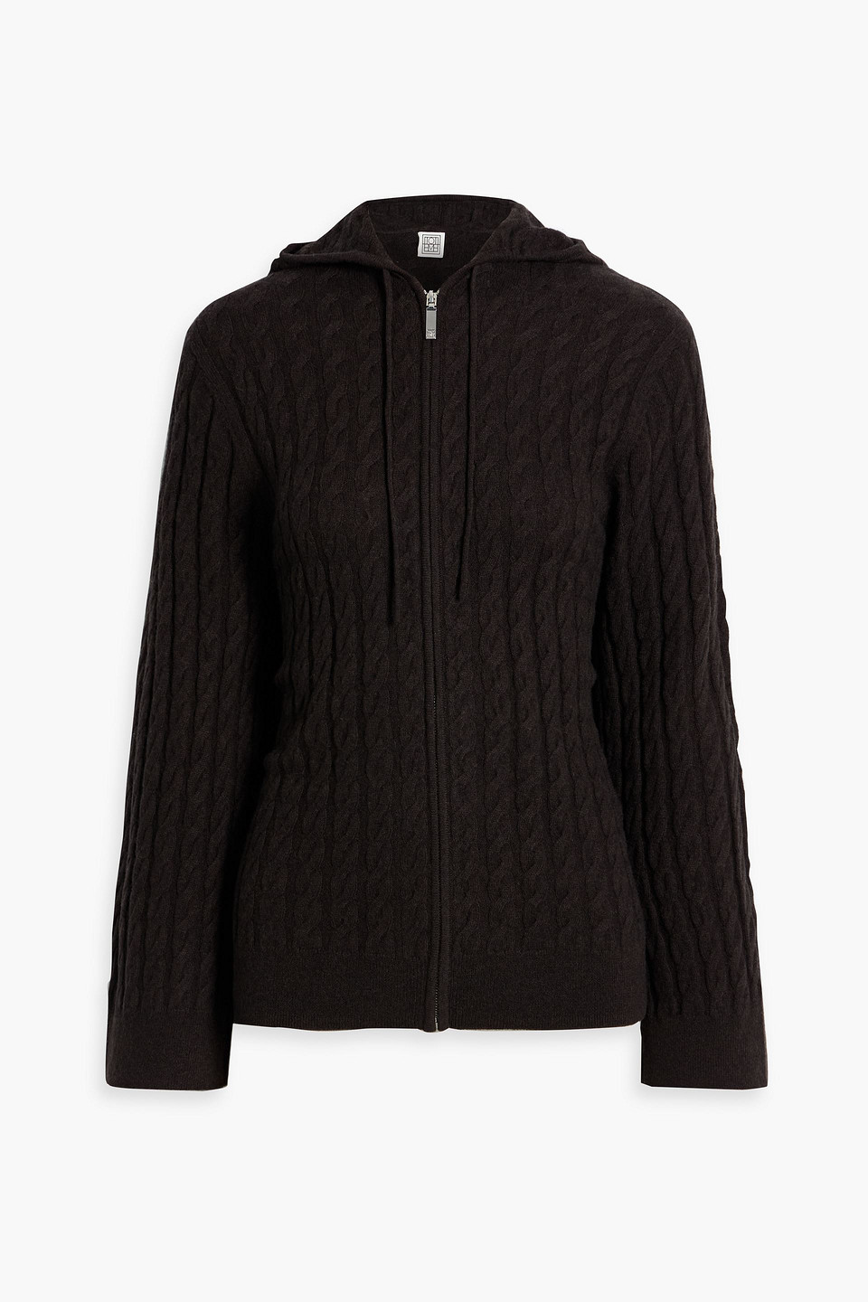 Totême Cable-knit Wool And Cashmere-blend Hoodie In Black