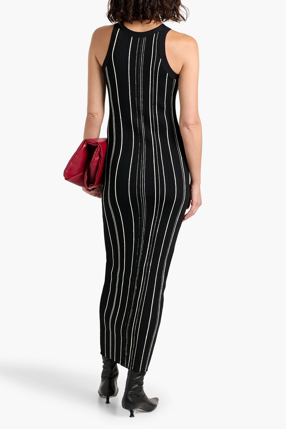 Totême Striped Ribbed-knit Maxi Dress In Black