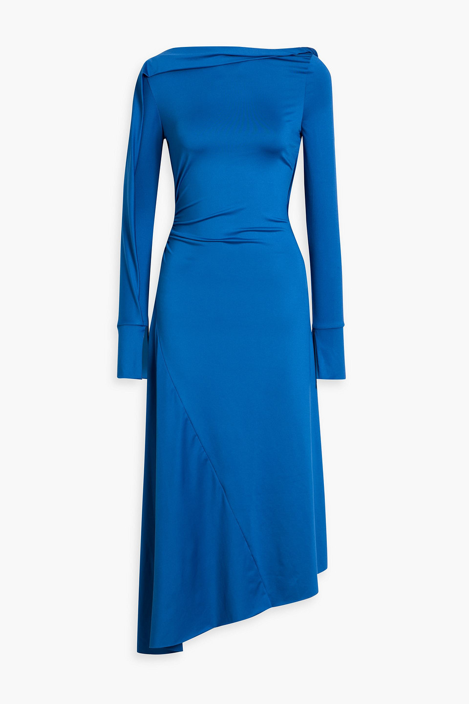 Victoria Beckham Ruched Satin-jersey Midi Dress In Blue