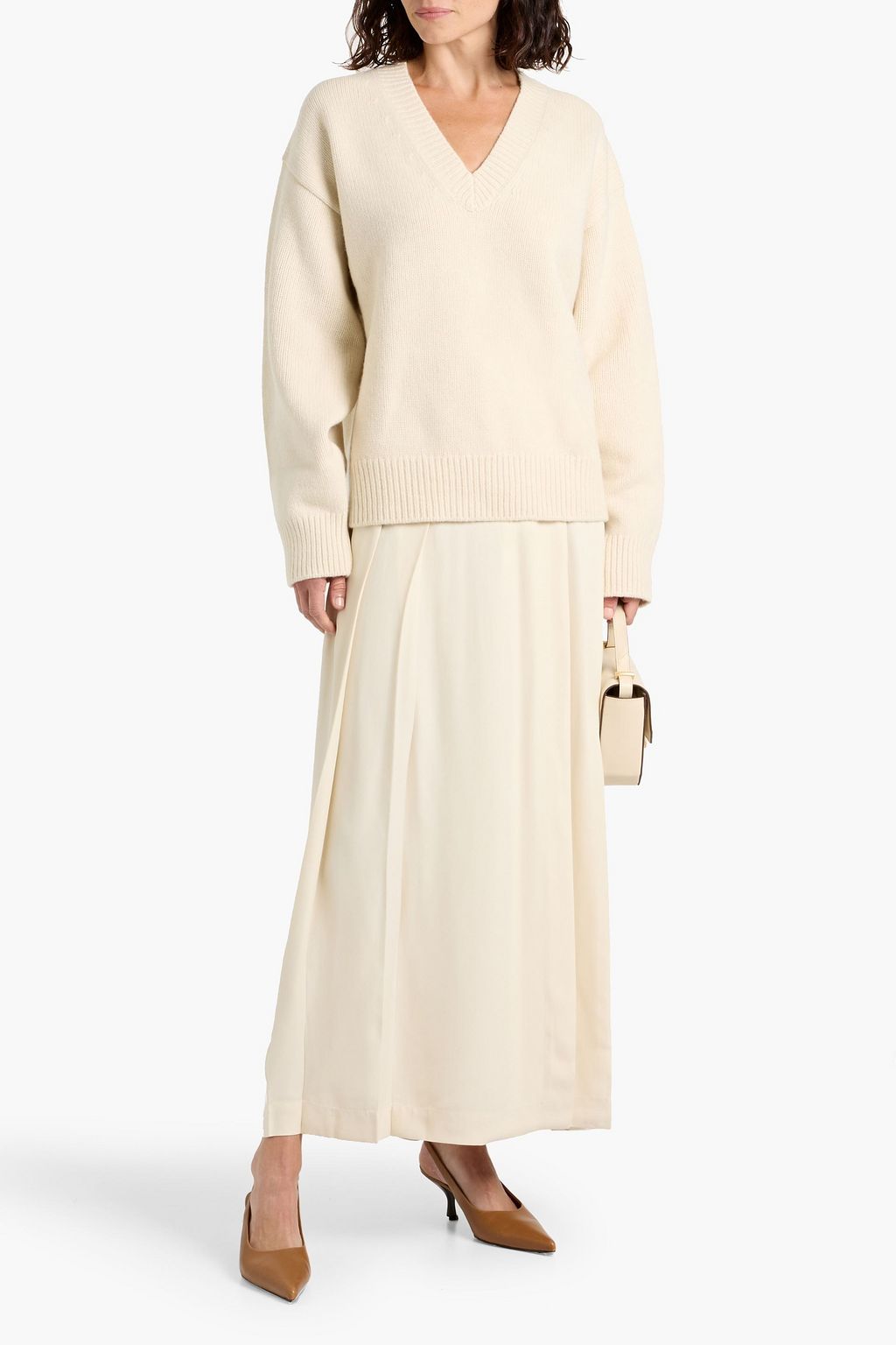 TOTEME Pleated crepe-satin maxi wrap skirt