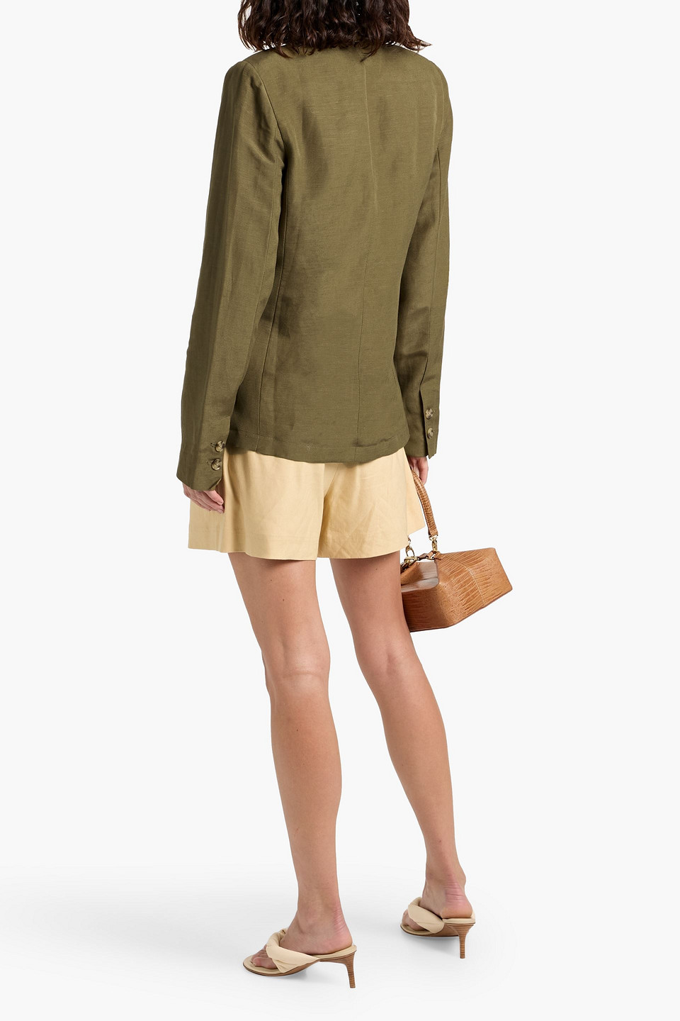 Paige Dawson Double-breasted Linen-blend Blazer In Brown