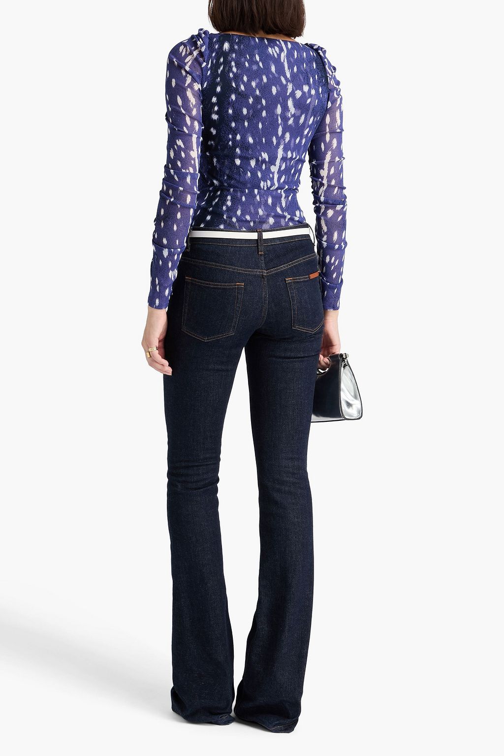DIANE VON FURSTENBERG Ash ruched printed mesh bodysuit