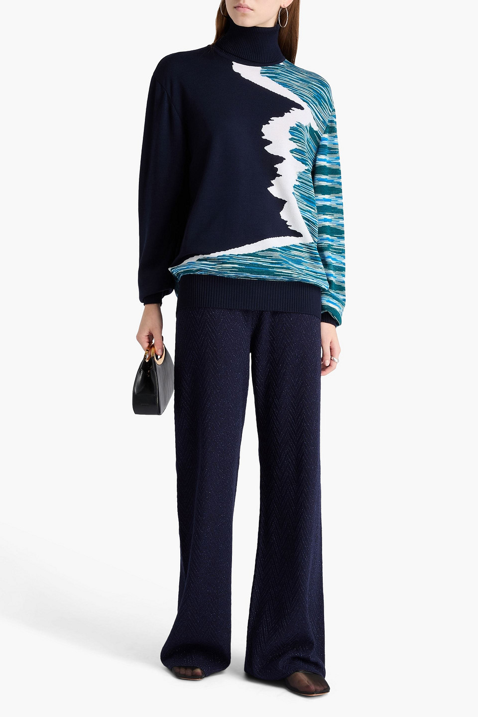 Missoni Intarsia Wool Turtleneck Sweater In Blue