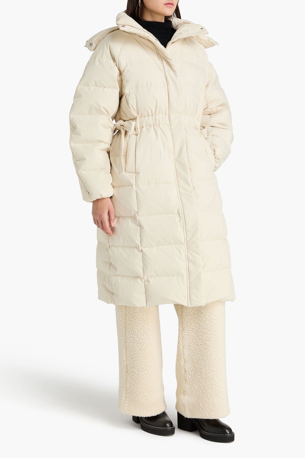 GANNI シアサッカー ダウンコート ベルト付き キルティング