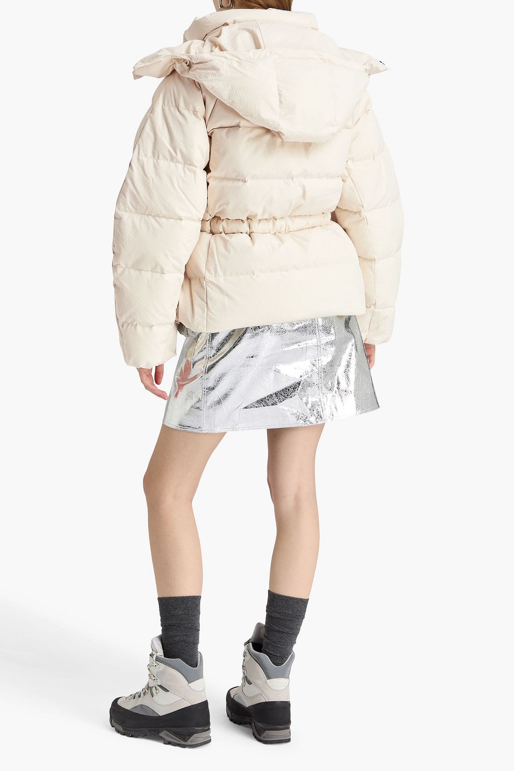 GANNI Belted quilted seersucker down jacket