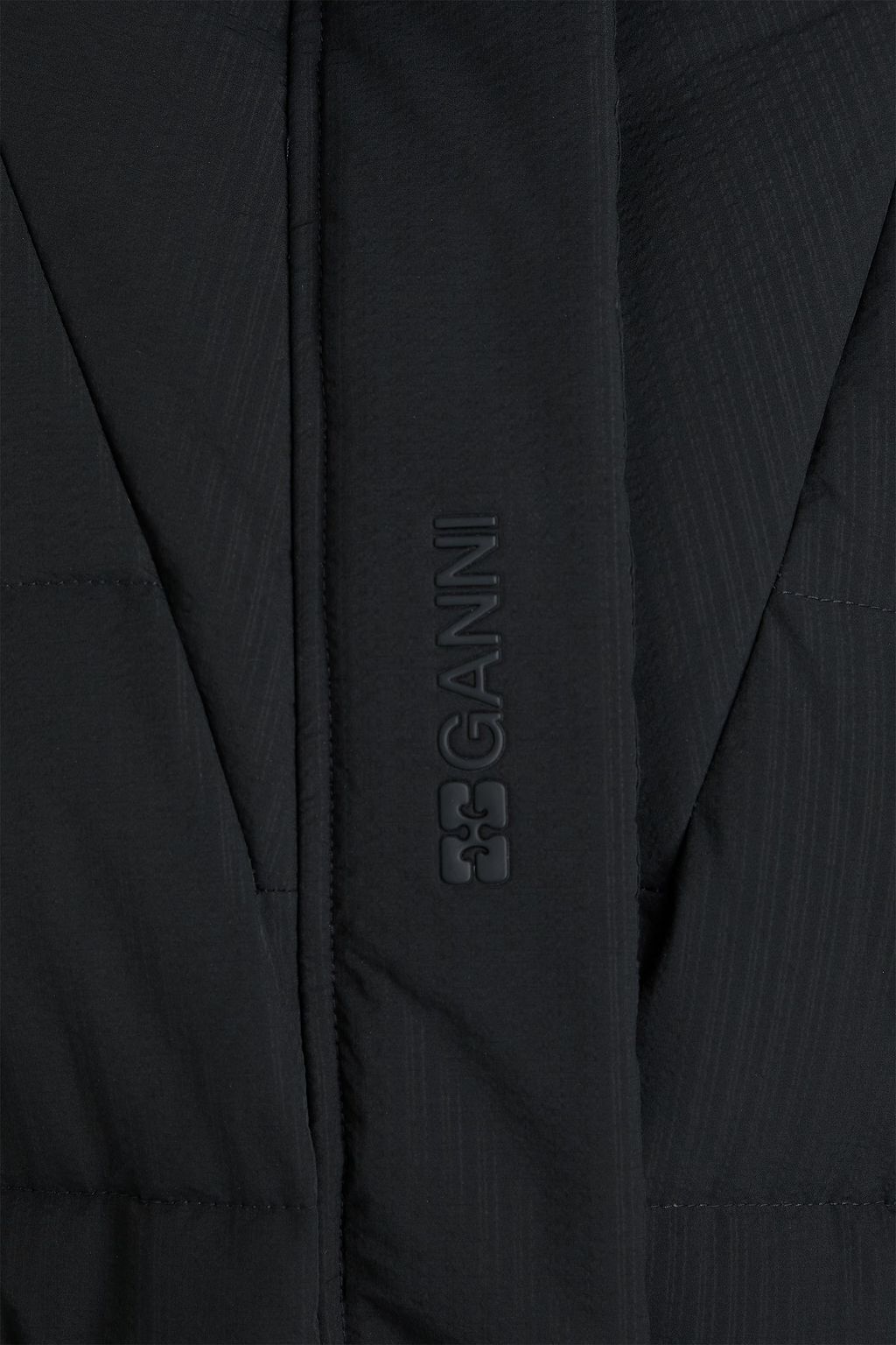 GANNI Belted quilted seersucker down jacket