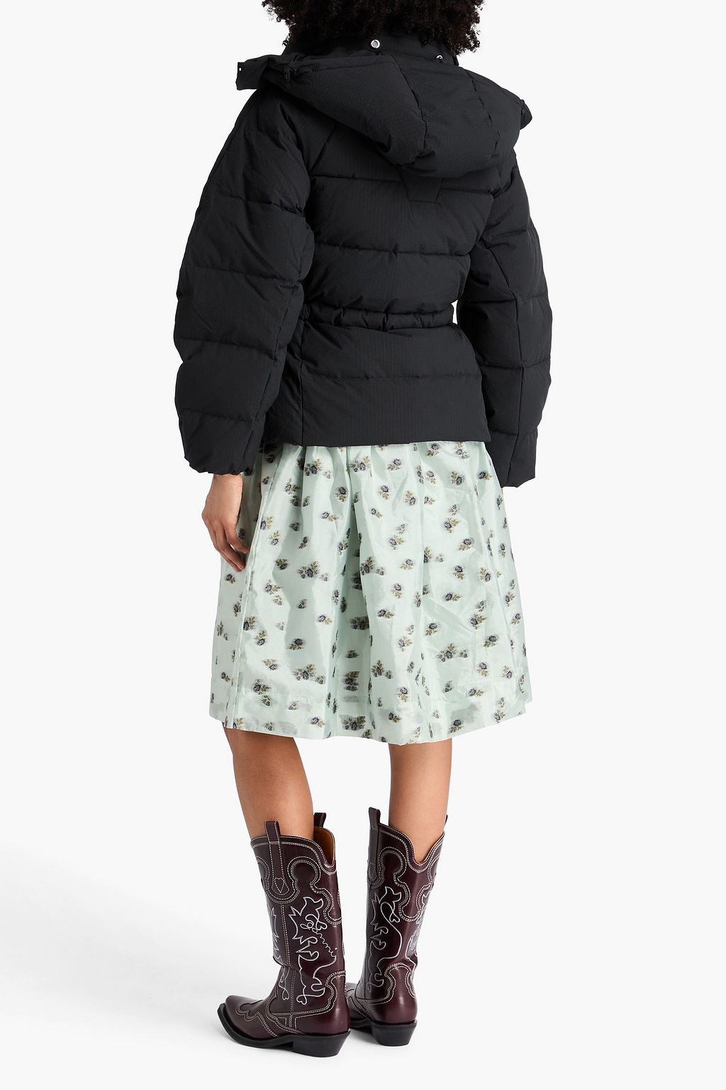 GANNI Belted quilted seersucker down jacket