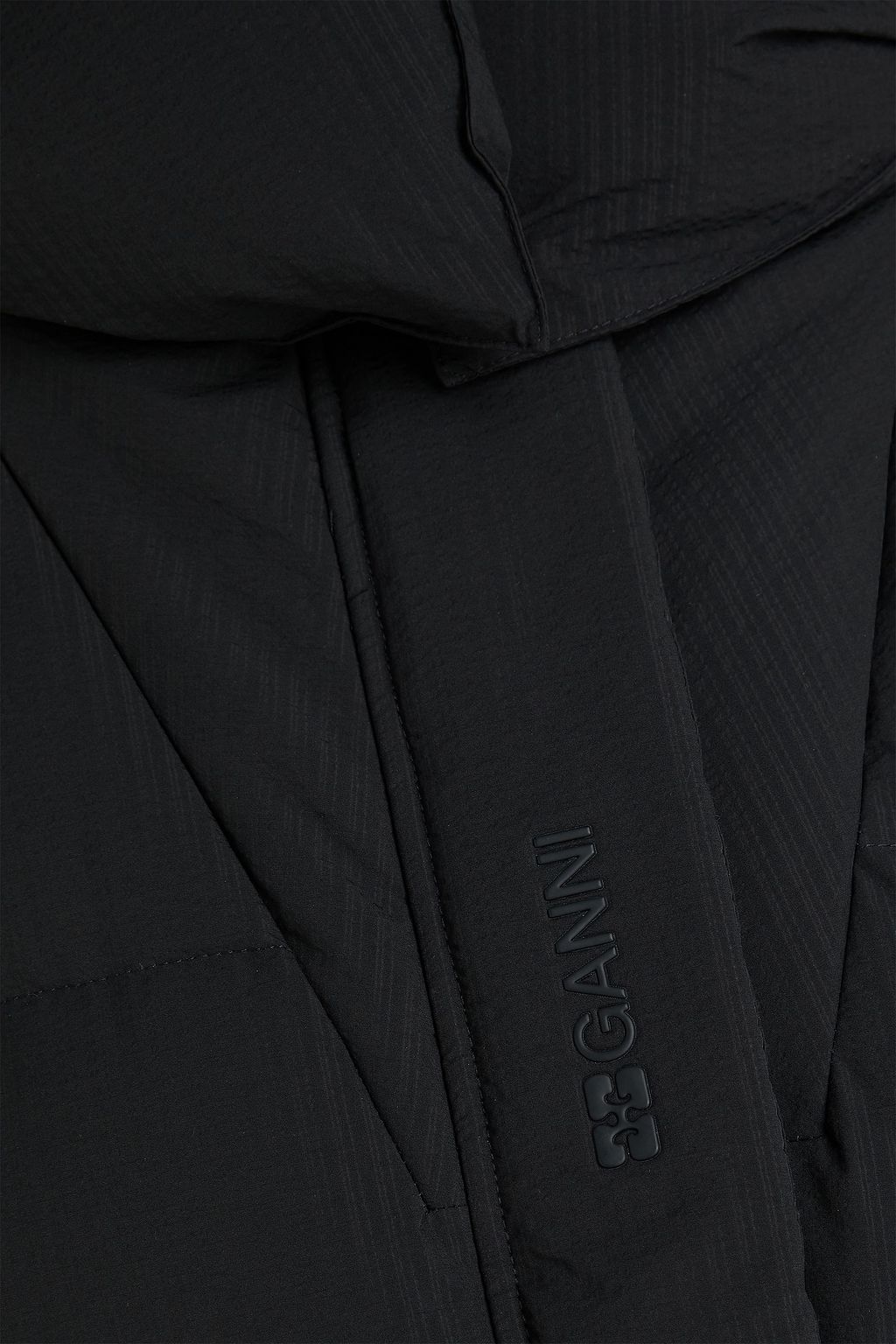 GANNI Belted quilted seersucker down coat
