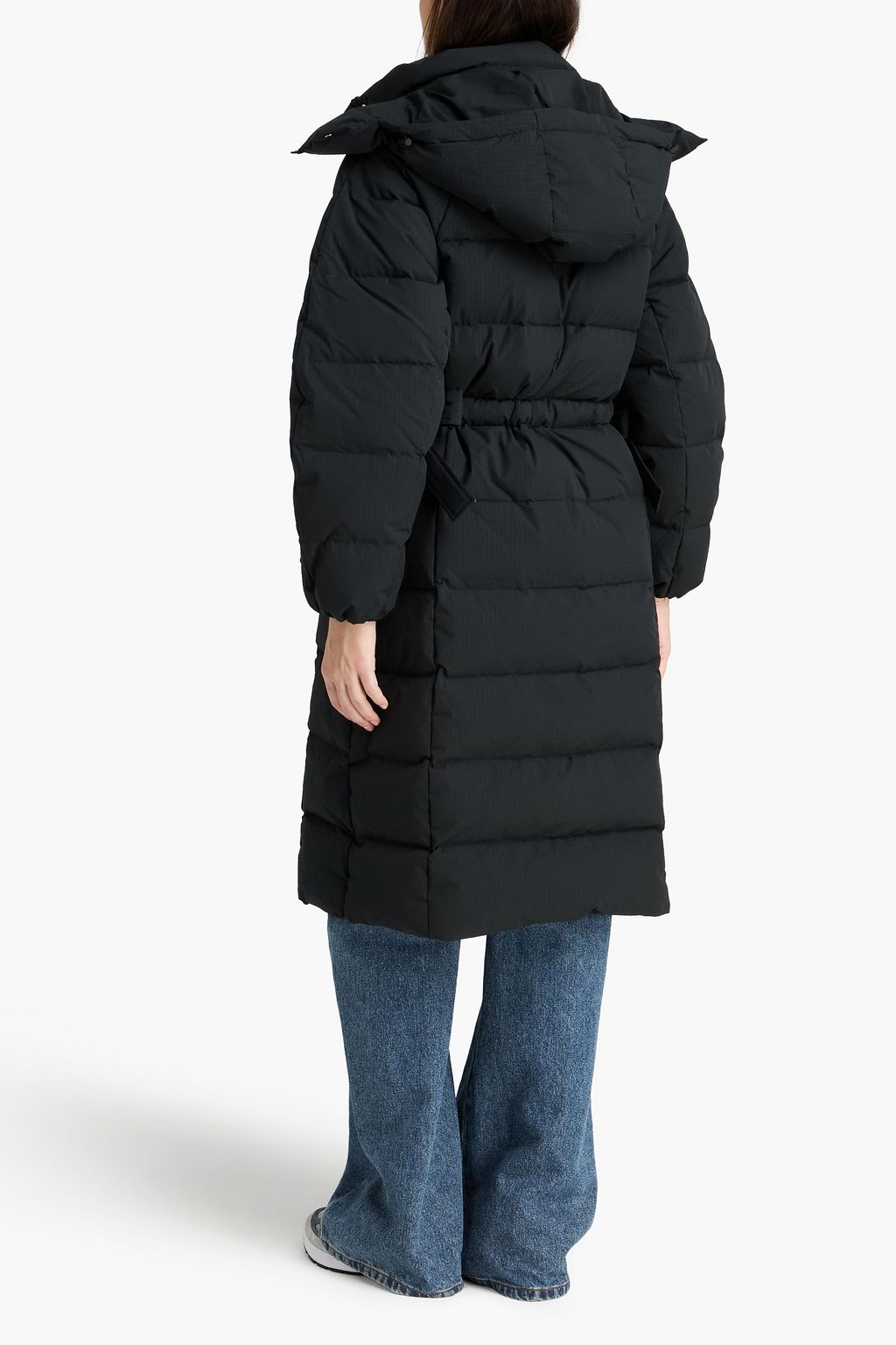 GANNI Belted quilted seersucker down coat