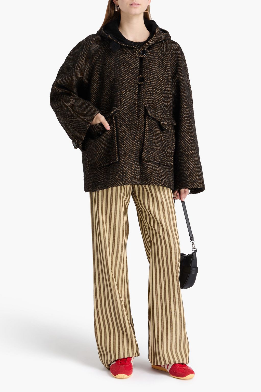 GANNI Herringbone tweed hooded jacket