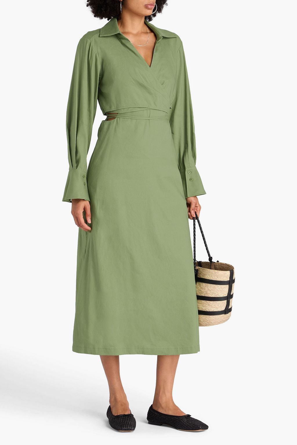 SIMKHAI Giulia convertible wrap-effect cutout linen-blend midi dress