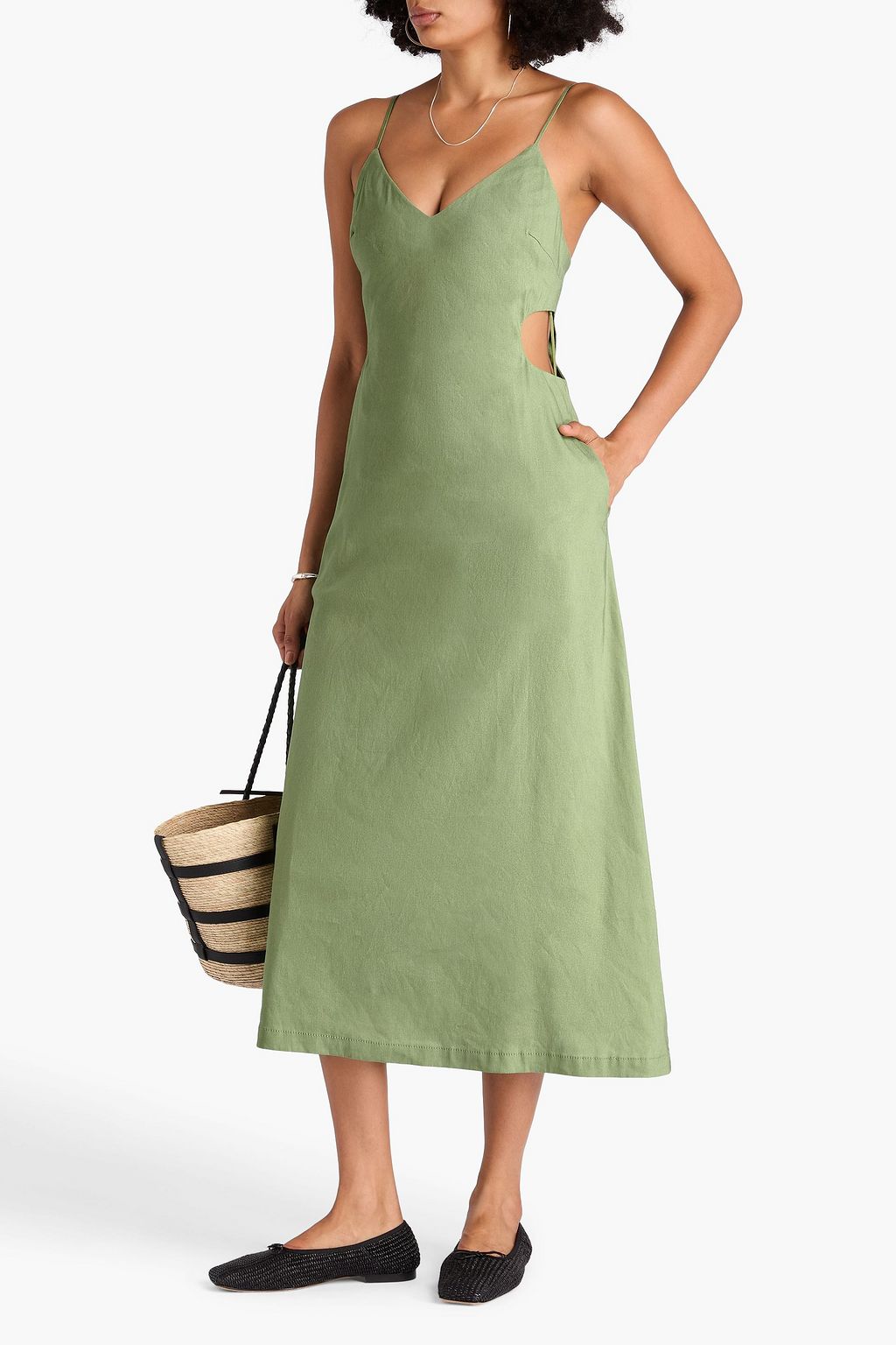 SIMKHAI Giulia convertible wrap-effect cutout linen-blend midi dress