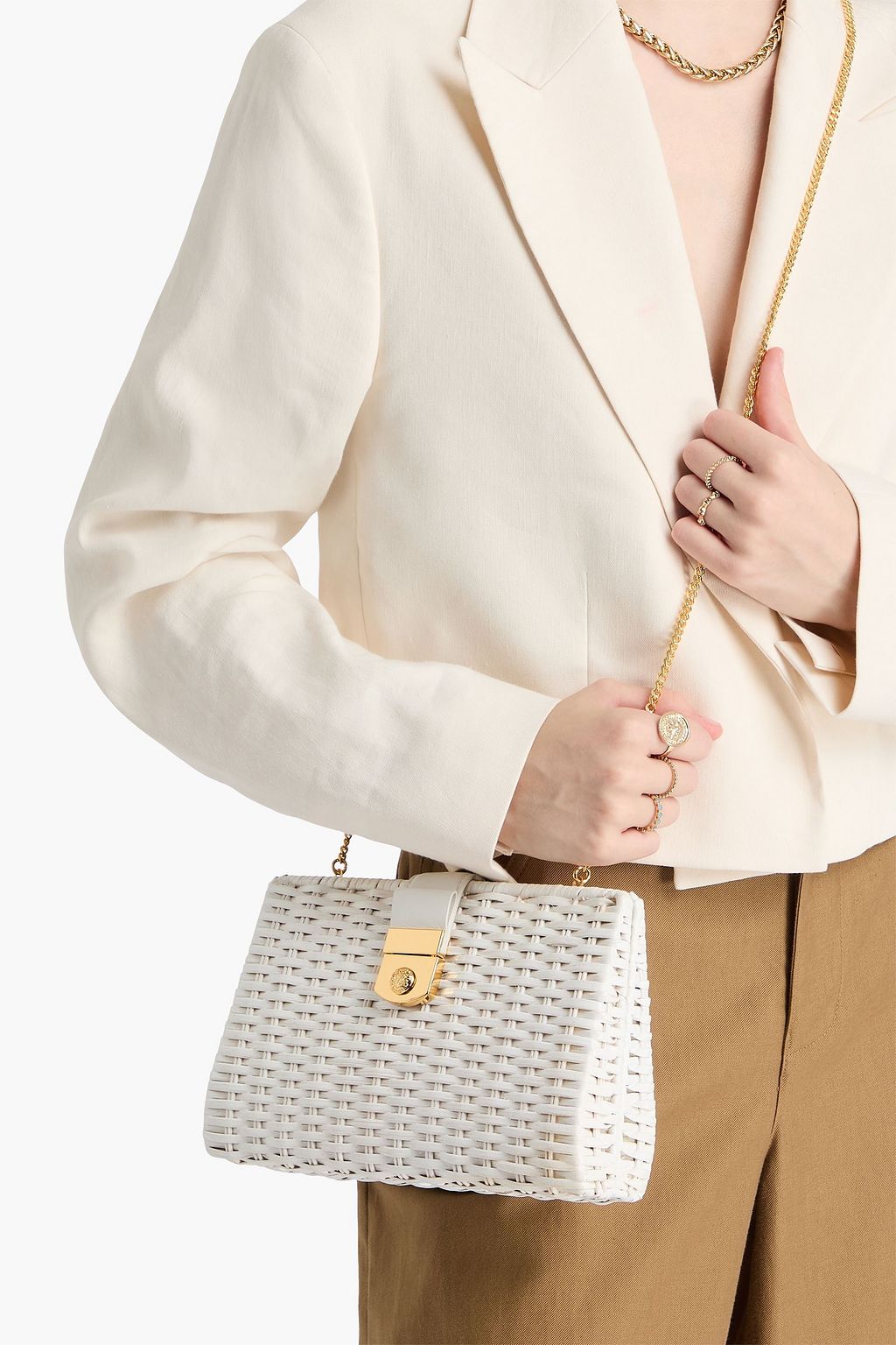 VERONICA BEARD Clutch „Crest“ aus Rattan
