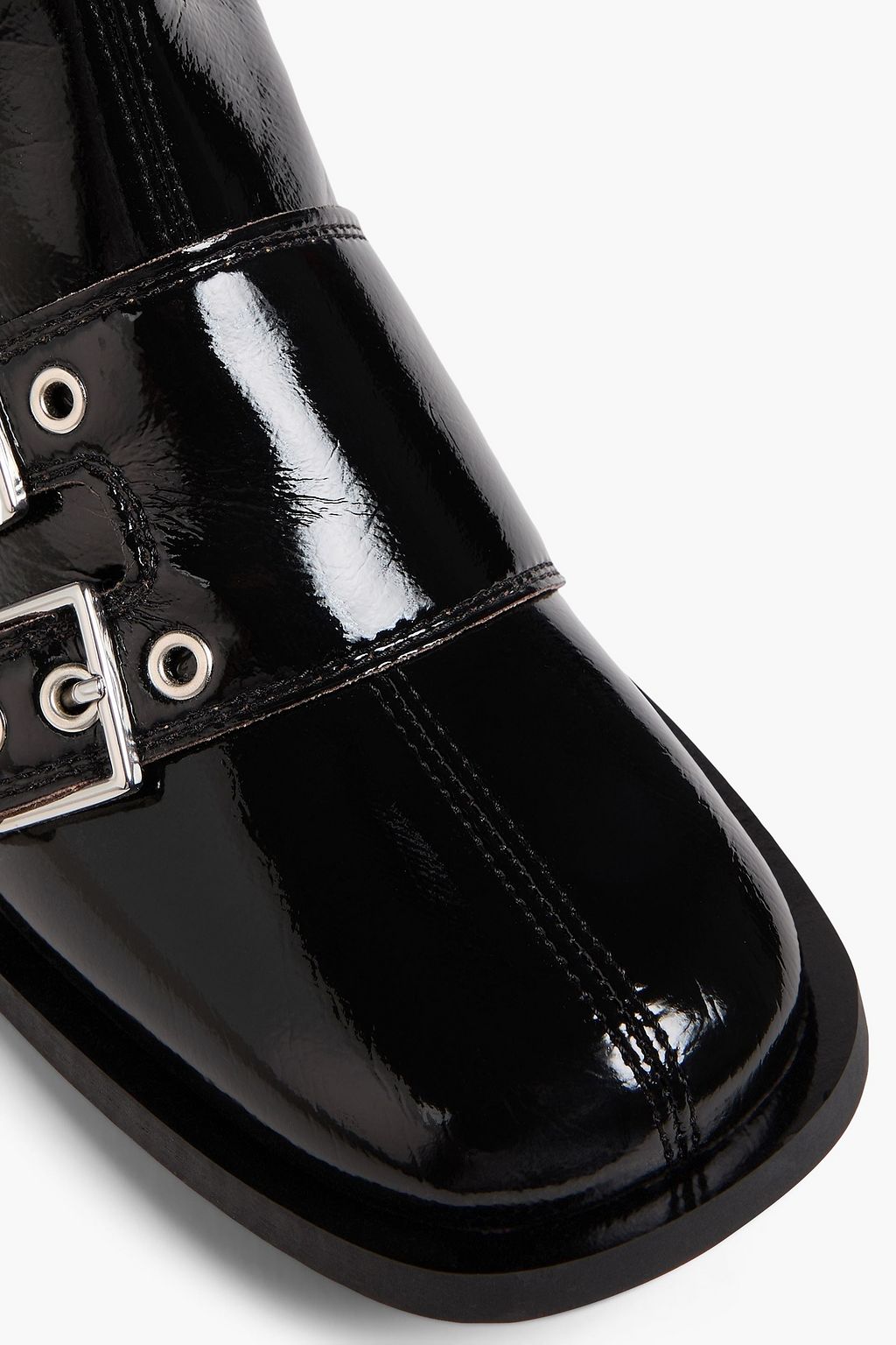 GANNI Buckled crinkled glossed knee boots