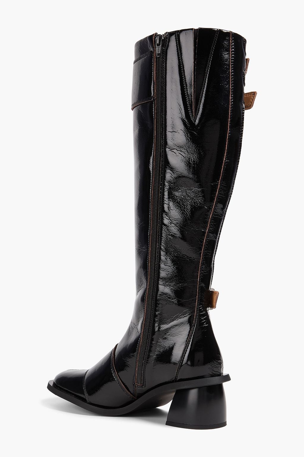 GANNI Buckled crinkled glossed knee boots