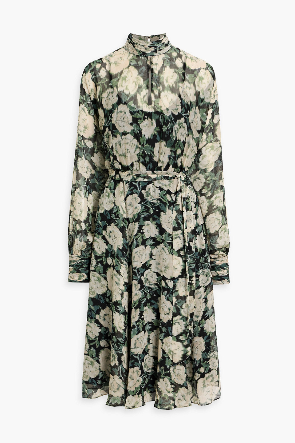Mikael Aghal Floral-print Georgette Midi Dress In Neutral