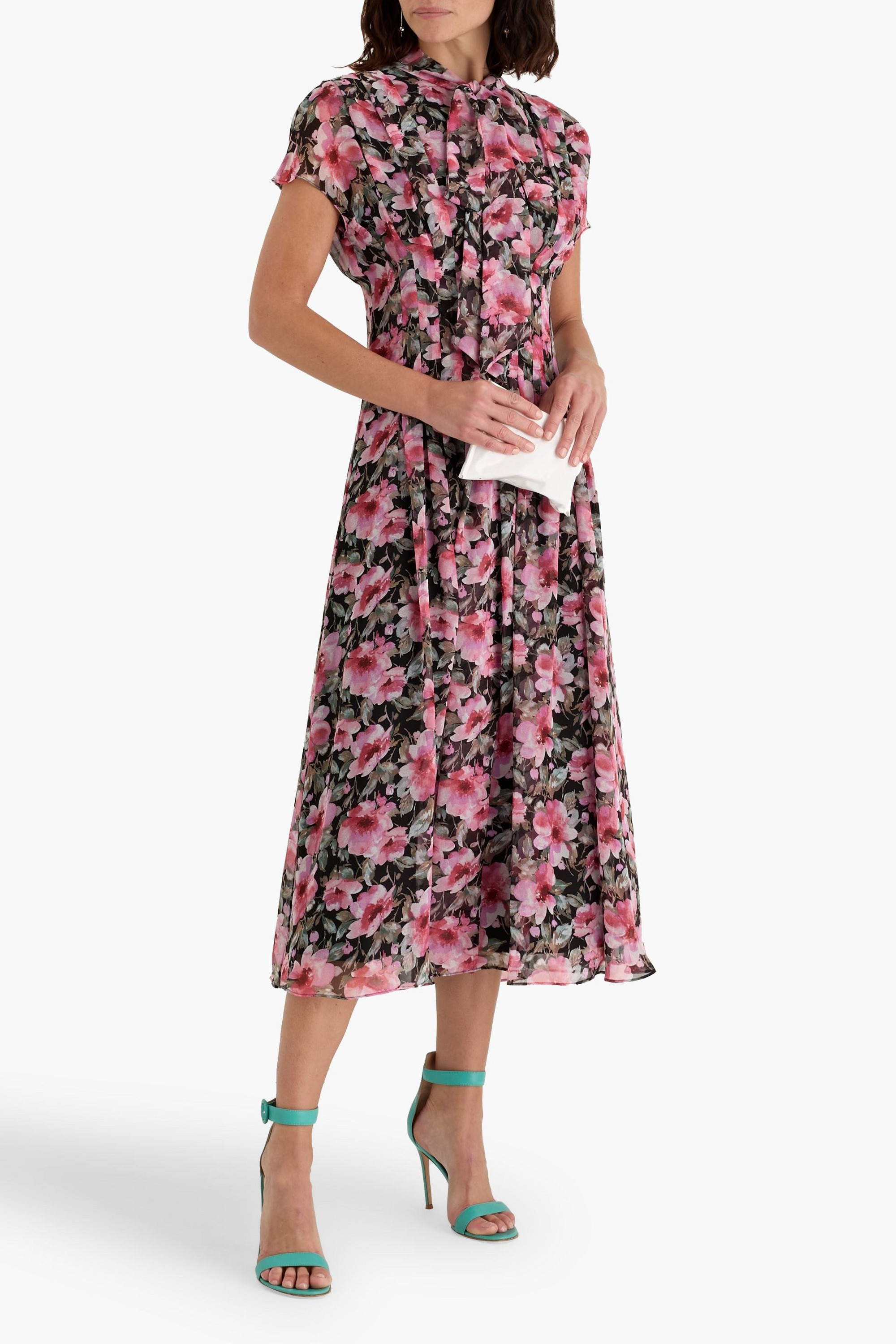 MIKAEL AGHAL Pussy-bow floral-print crepe de chine midi dress