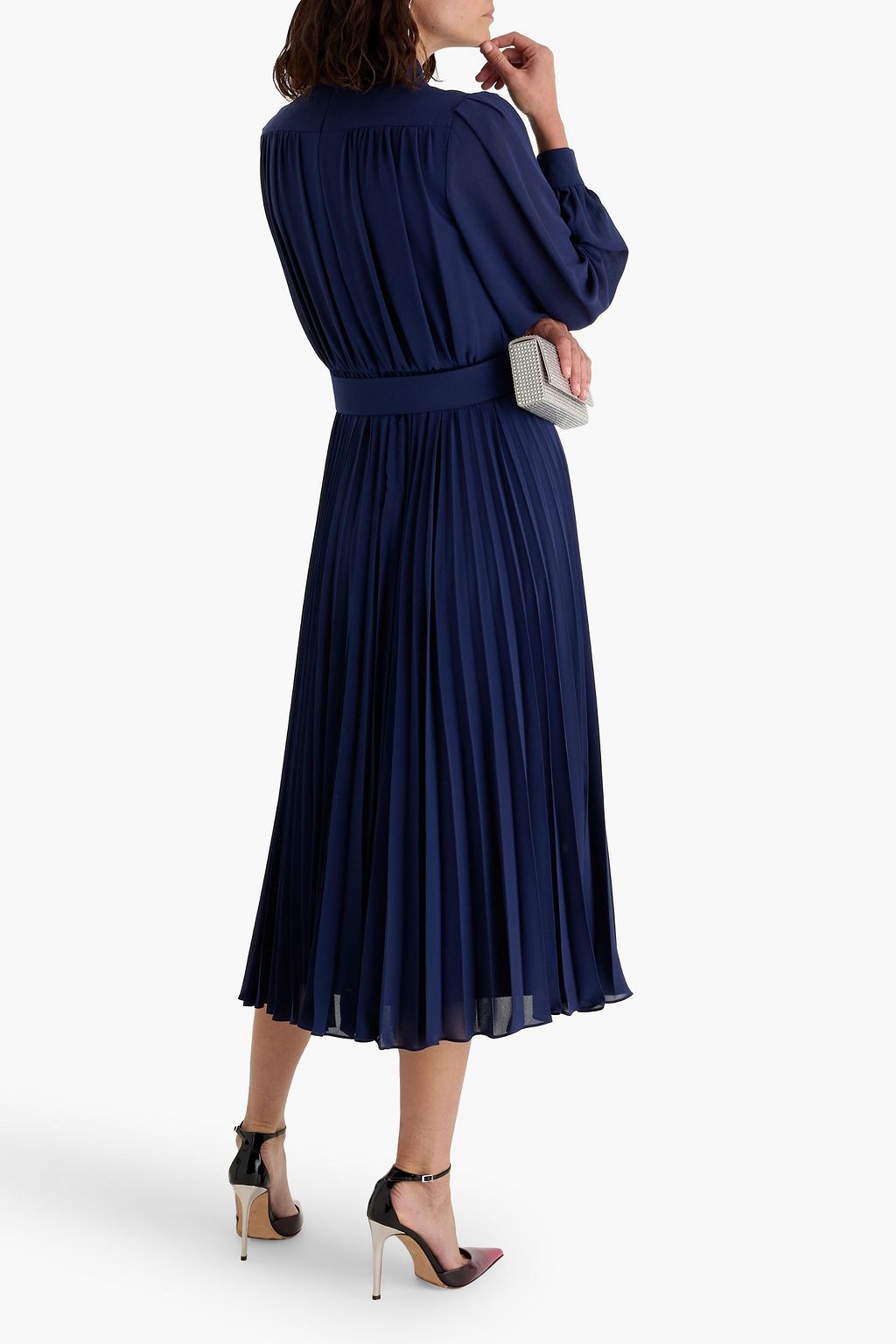 MIKAEL AGHAL Pussy-bow pleated crepe midi dress