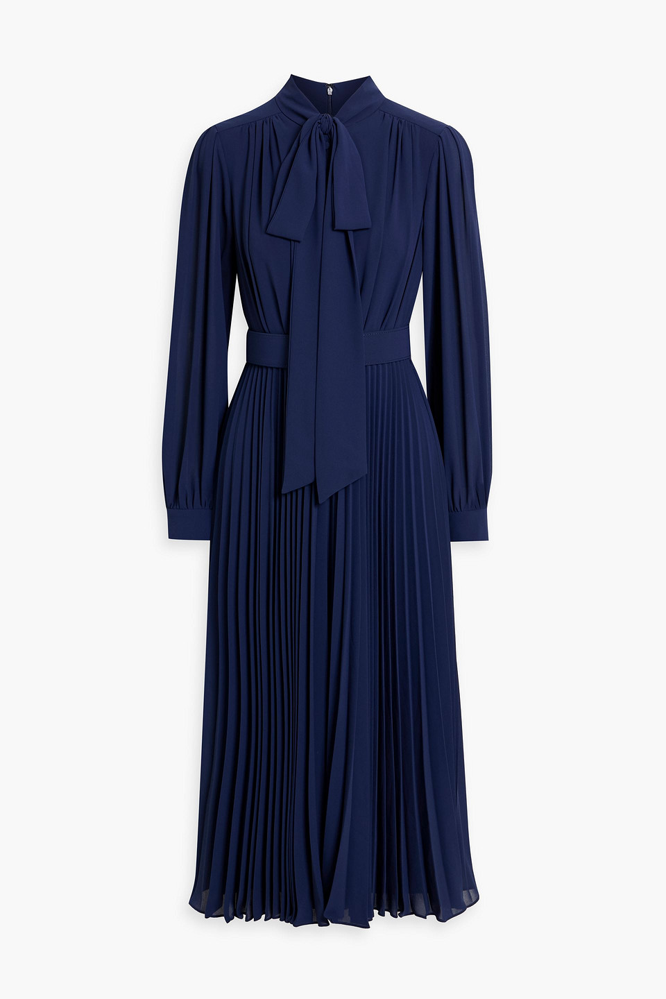 Mikael Aghal Pussy-bow Pleated Crepe Midi Dress In Blue