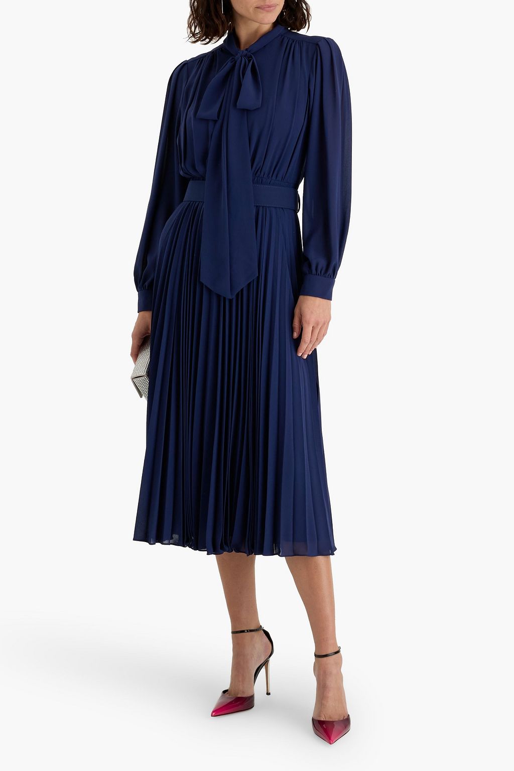 MIKAEL AGHAL Pussy-bow pleated crepe midi dress