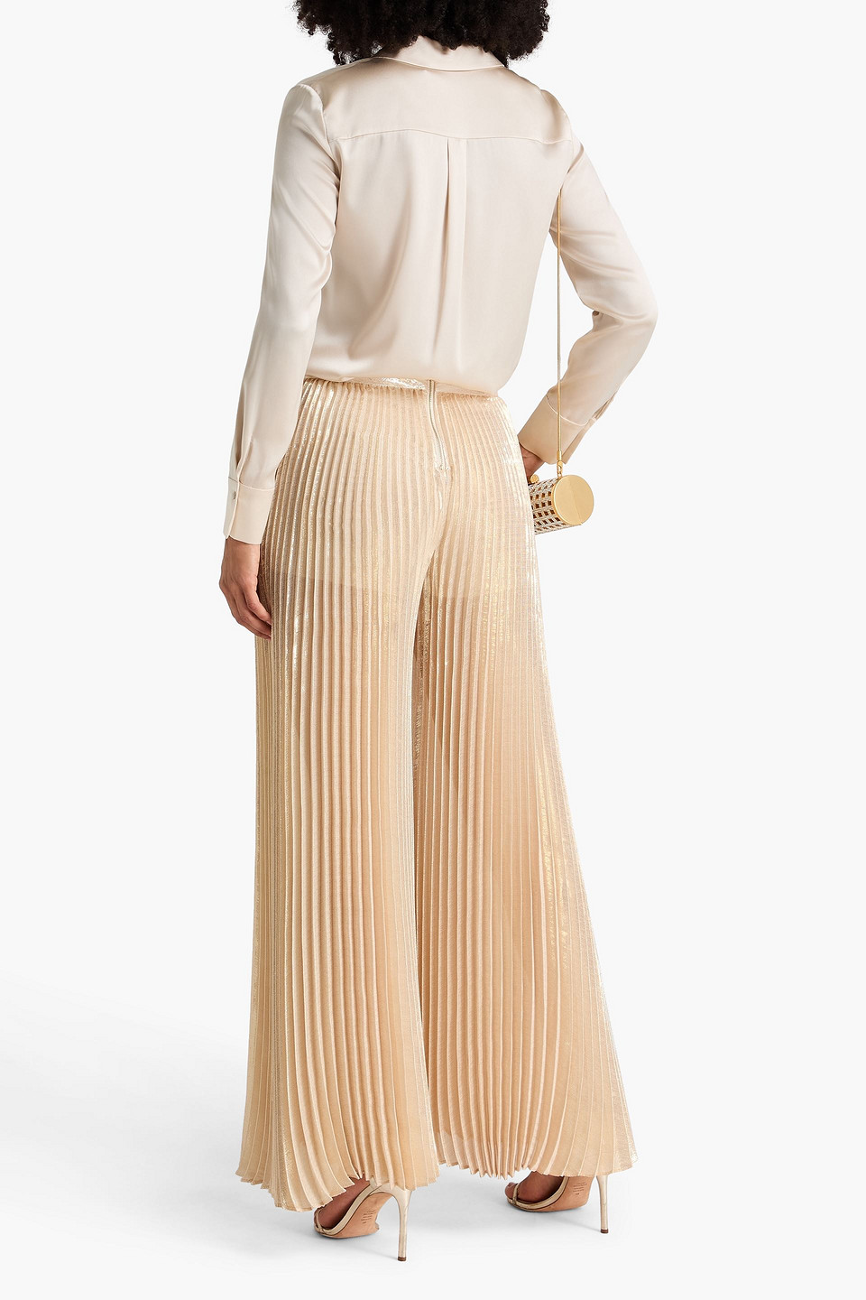  Alice Olivia - Hose „rosalie“ Mit Weitem Bein Aus Lamé Aus Einer Seidenmischung Mit Falten - Metallic - Us 12 