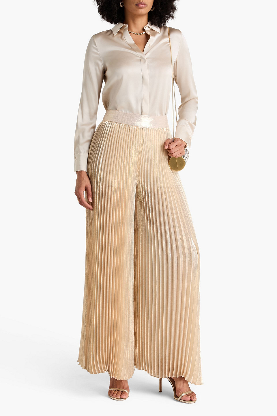  Alice Olivia - Hose „rosalie“ Mit Weitem Bein Aus Lamé Aus Einer Seidenmischung Mit Falten - Metallic - Us 12 