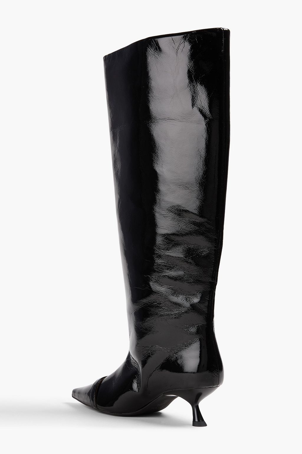 GANNI Glänzende kniehohe Stiefel in Knitteroptik mit Schnalle