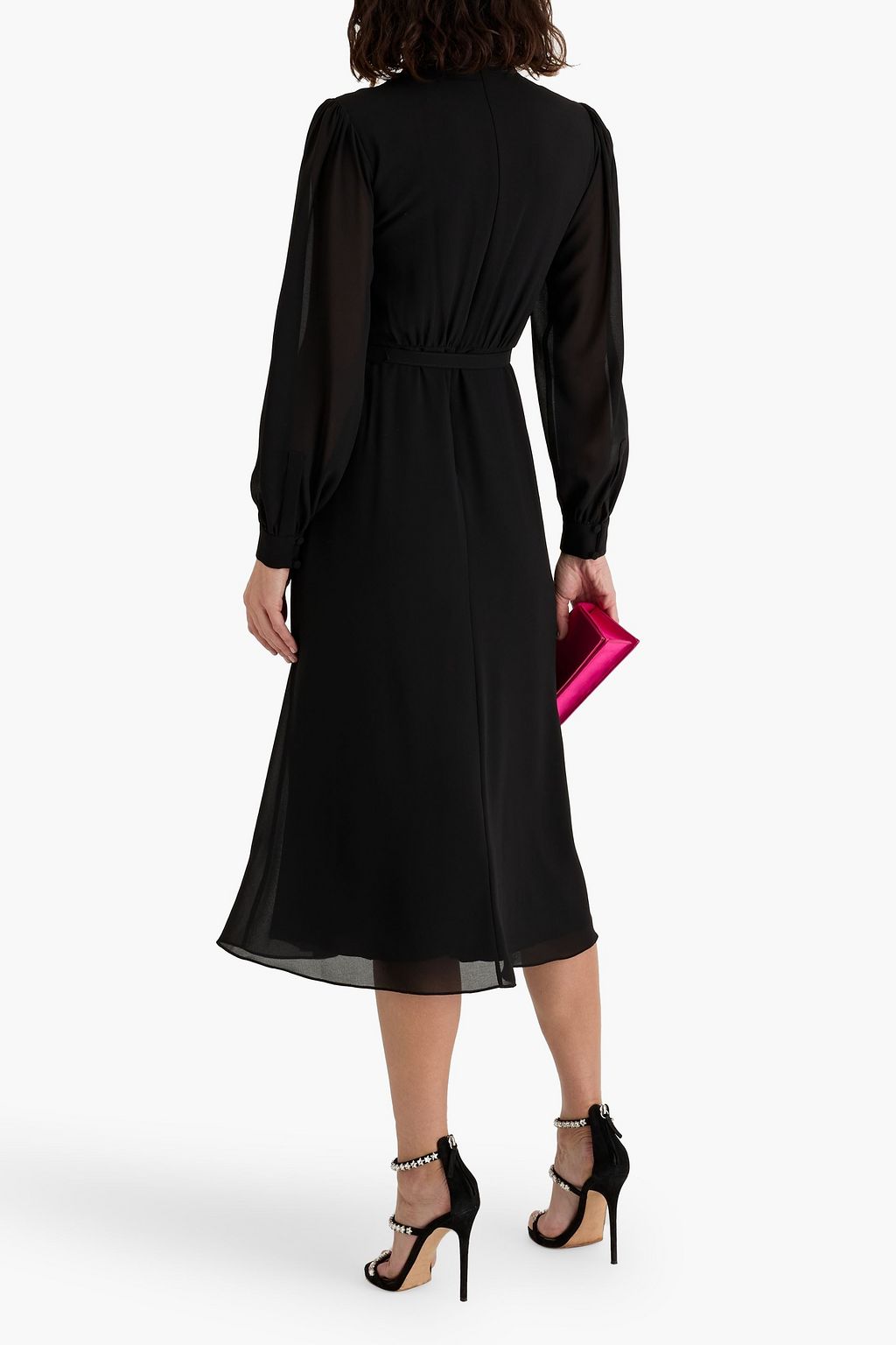 MIKAEL AGHAL Pussy-bow pleated crepon midi dress