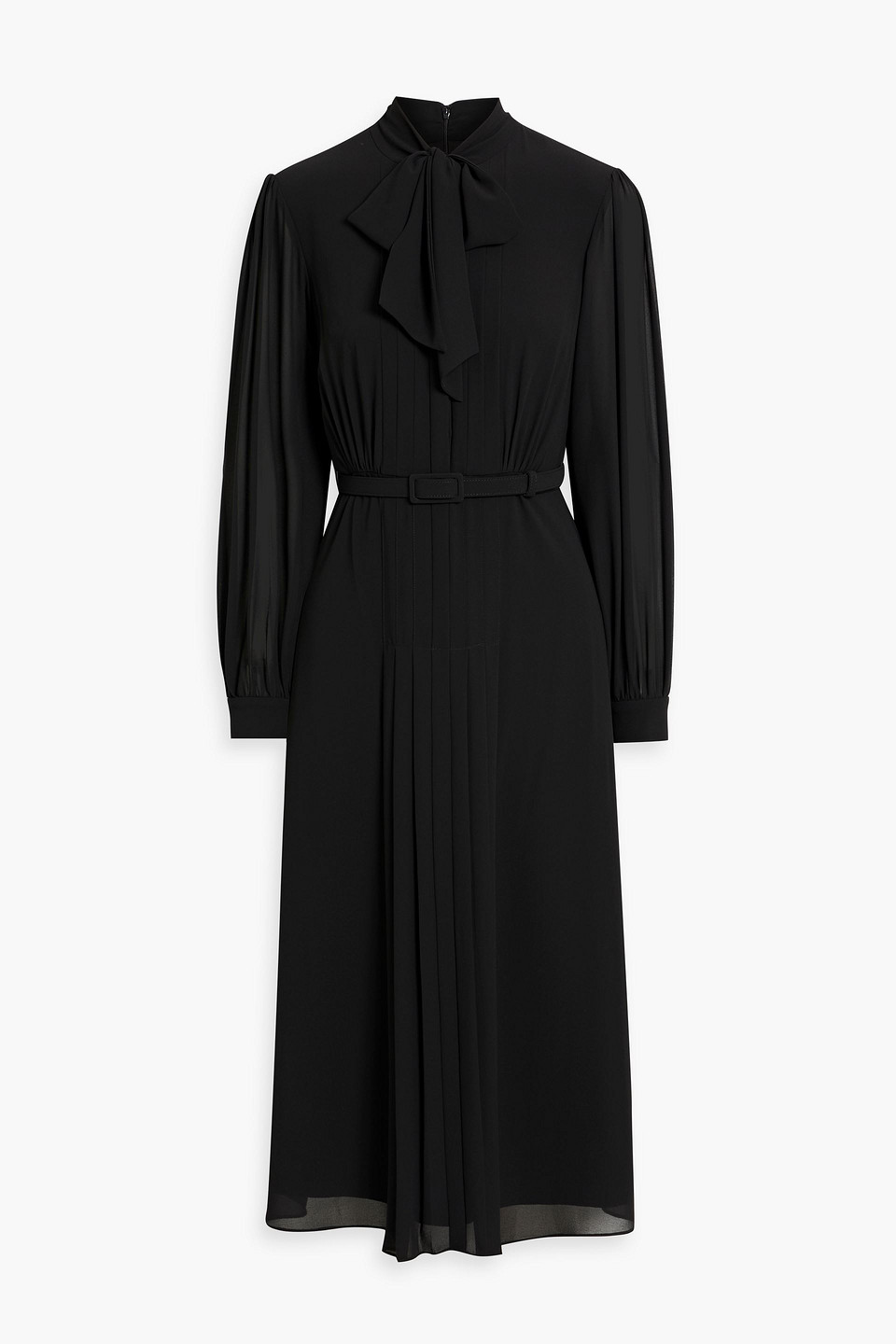 Mikael Aghal Pussy-bow Pleated Crepon Midi Dress In Black