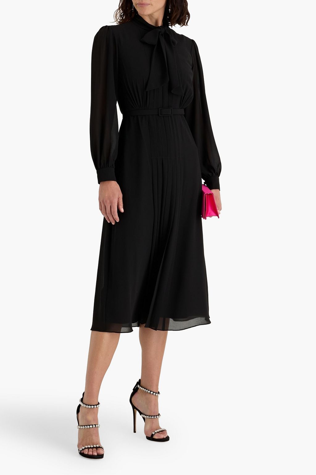 MIKAEL AGHAL Pussy-bow pleated crepon midi dress