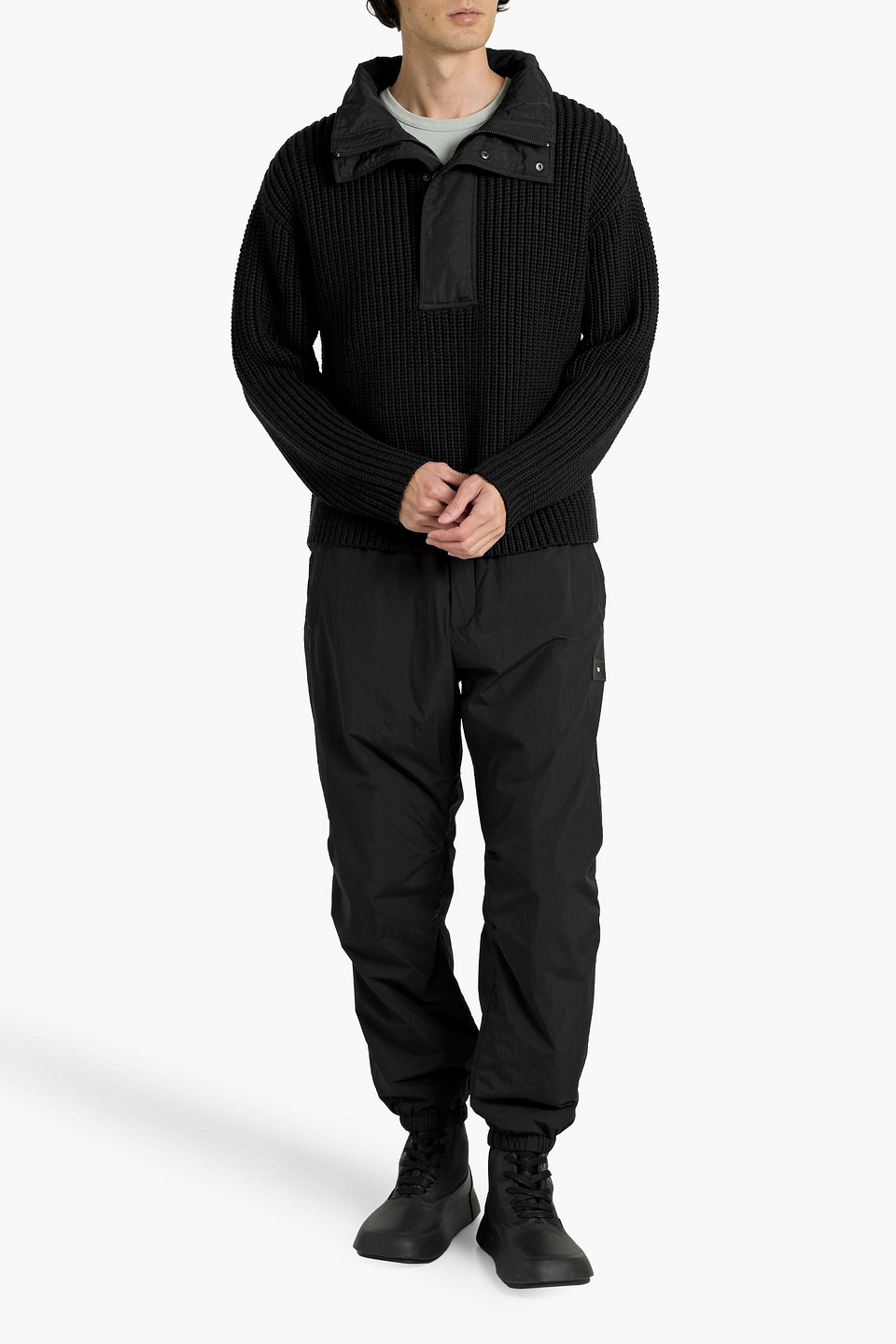 Rag & Bone Sweeney Shell-trimmed Ribbed Wool-blend Sweater In Black